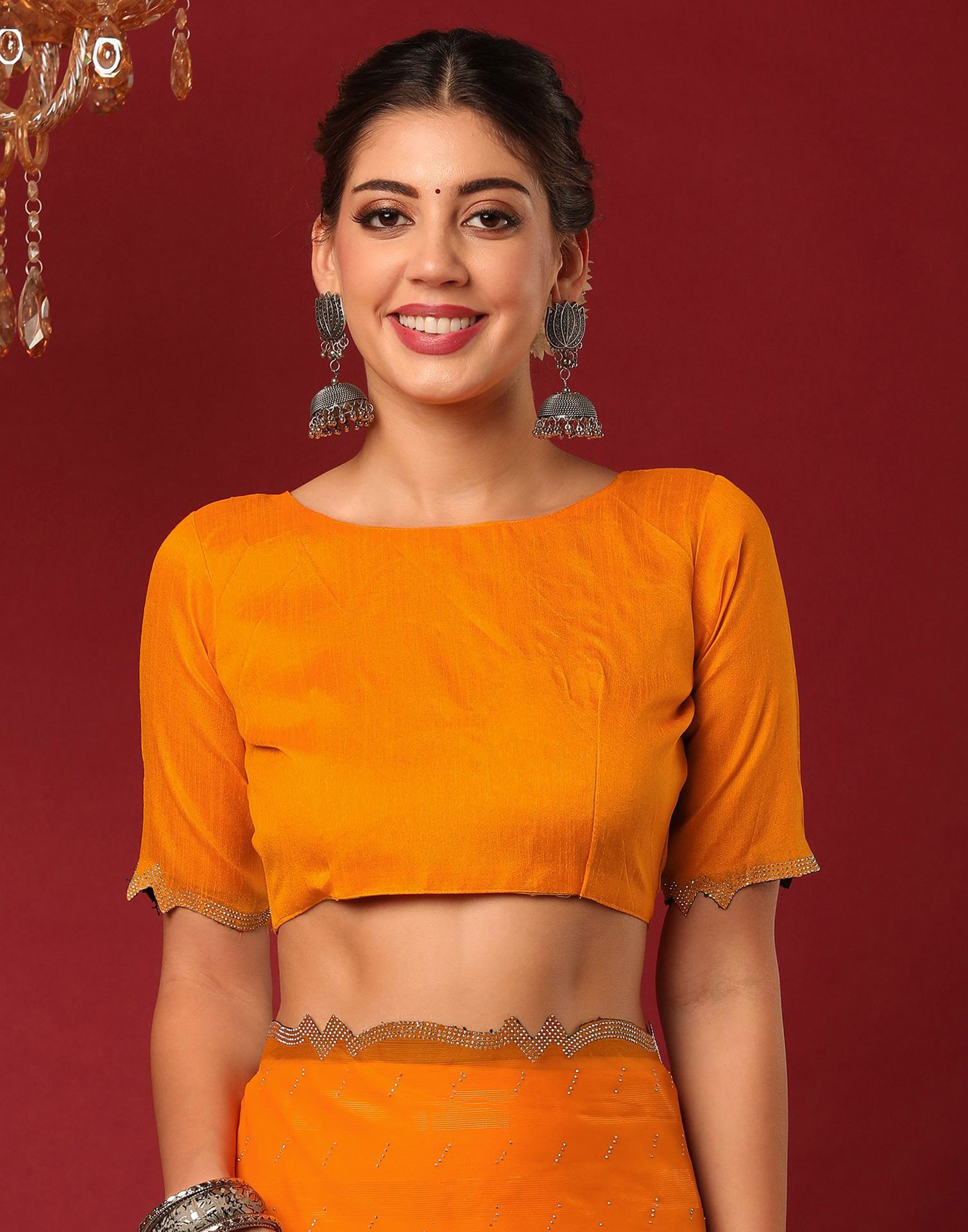 Turmeric Yellow Georgette Stone Work Swarovski Saree