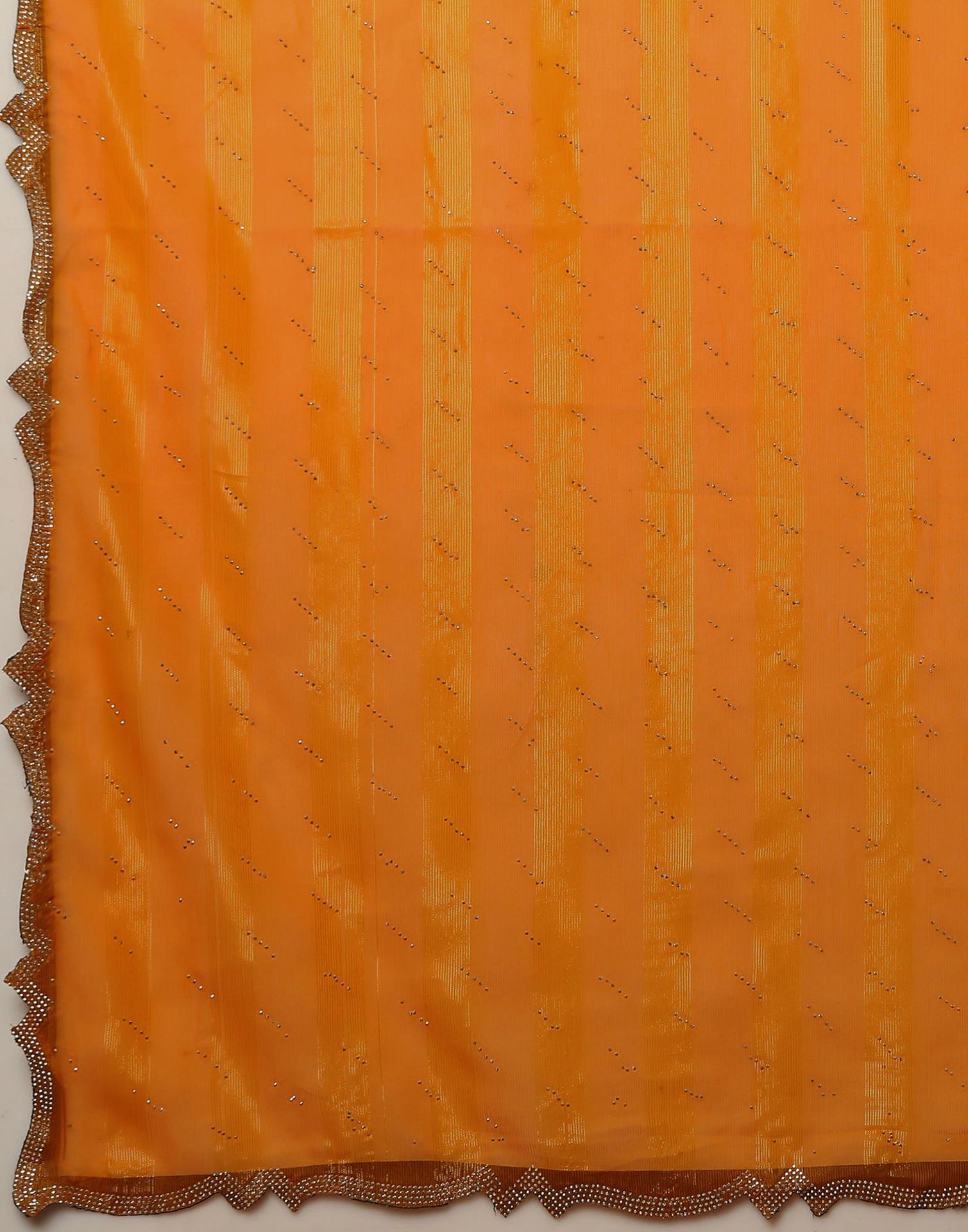 Turmeric Yellow Georgette Stone Work Swarovski Saree