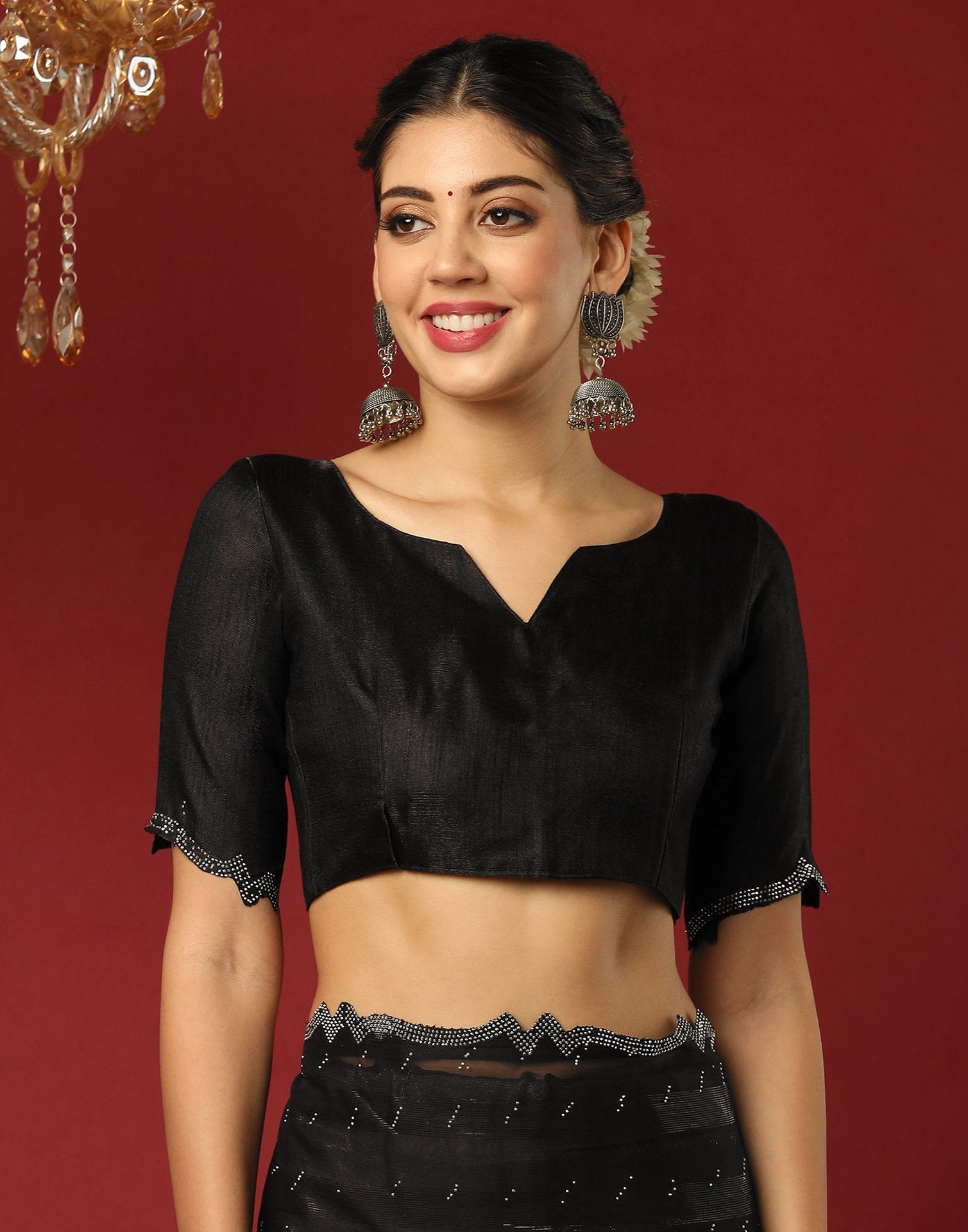 Black Georgette Stone Work Swarovski Saree