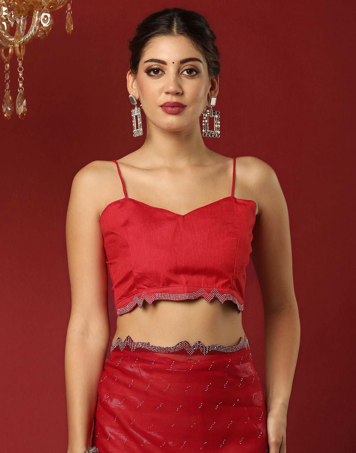 Red Georgette Stone Work Swarovski Saree