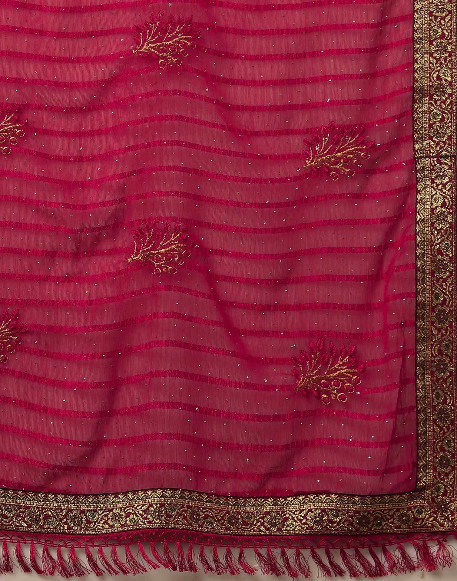 Rani Pink Chiffon Stone Work Swarovski Saree