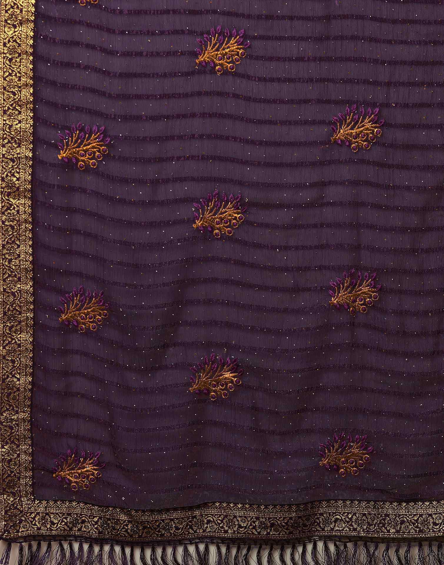 Dark Purple Chiffon Stone Work Swarovski Saree