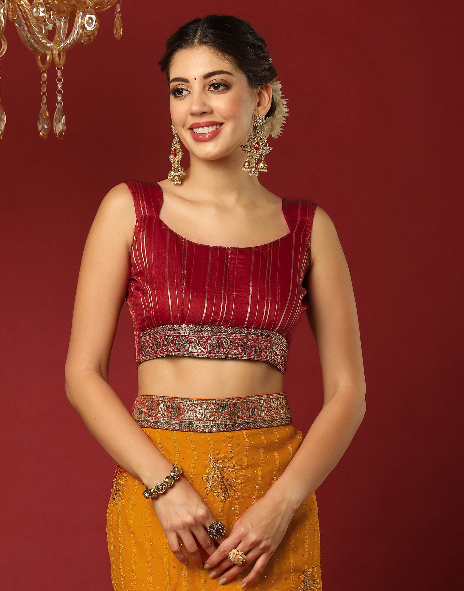 Turmeric Yellow Chiffon Stone Work Swarovski Saree