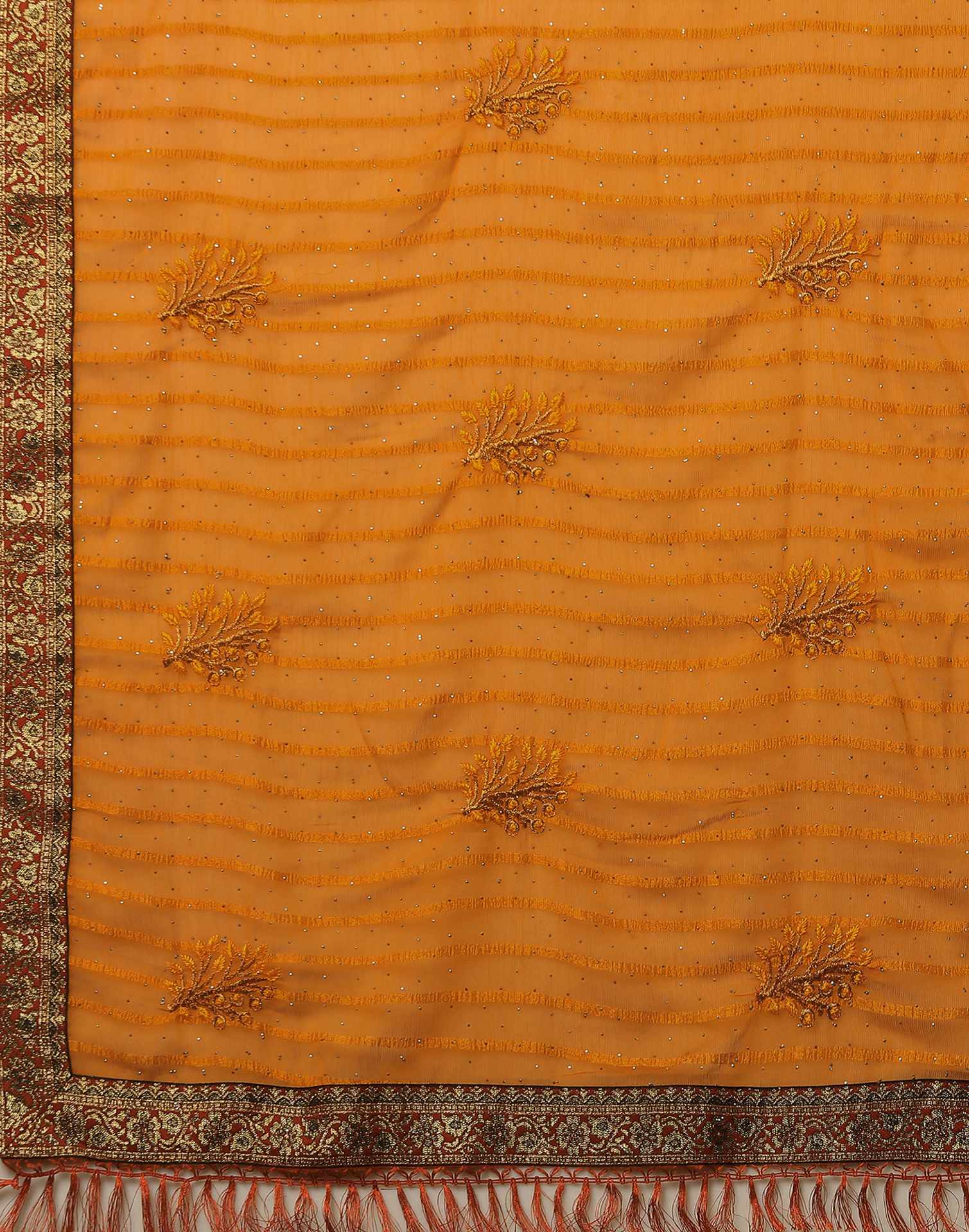 Turmeric Yellow Chiffon Stone Work Swarovski Saree