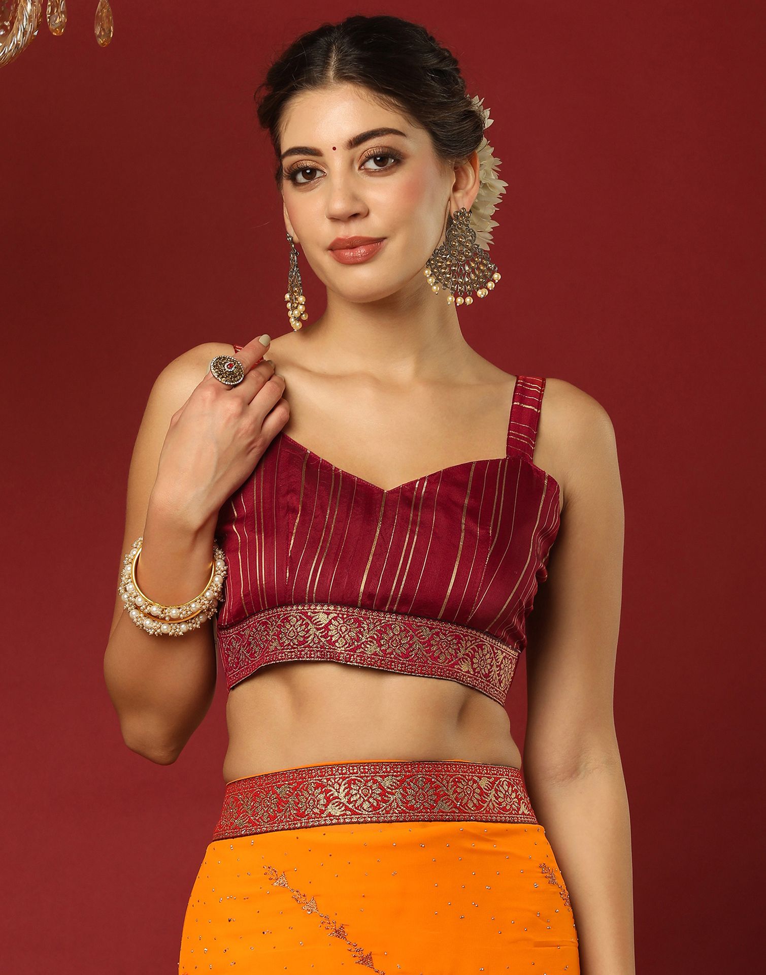 Turmeric Yellow Georgette Stone Work Swarovski Saree
