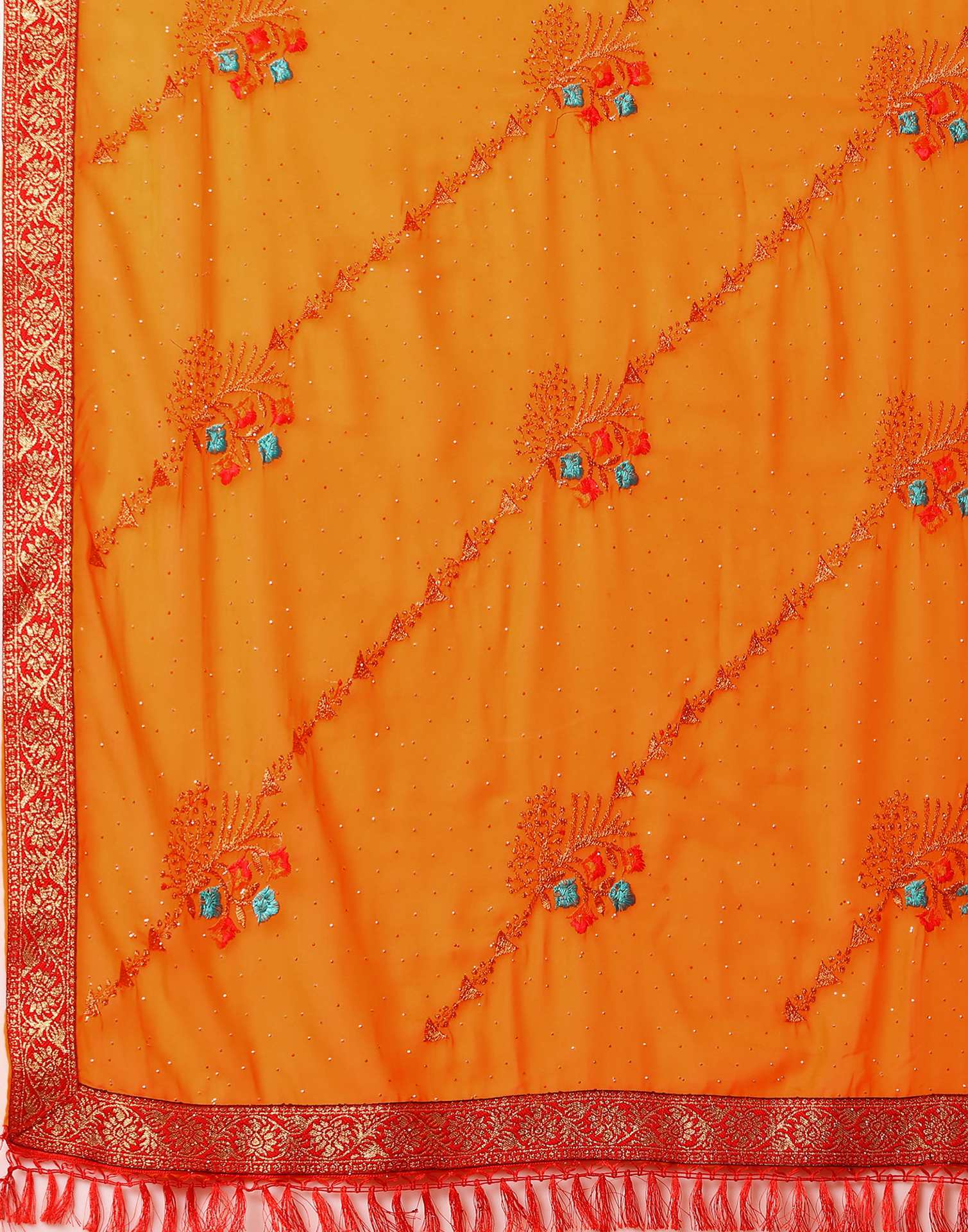 Turmeric Yellow Georgette Stone Work Swarovski Saree