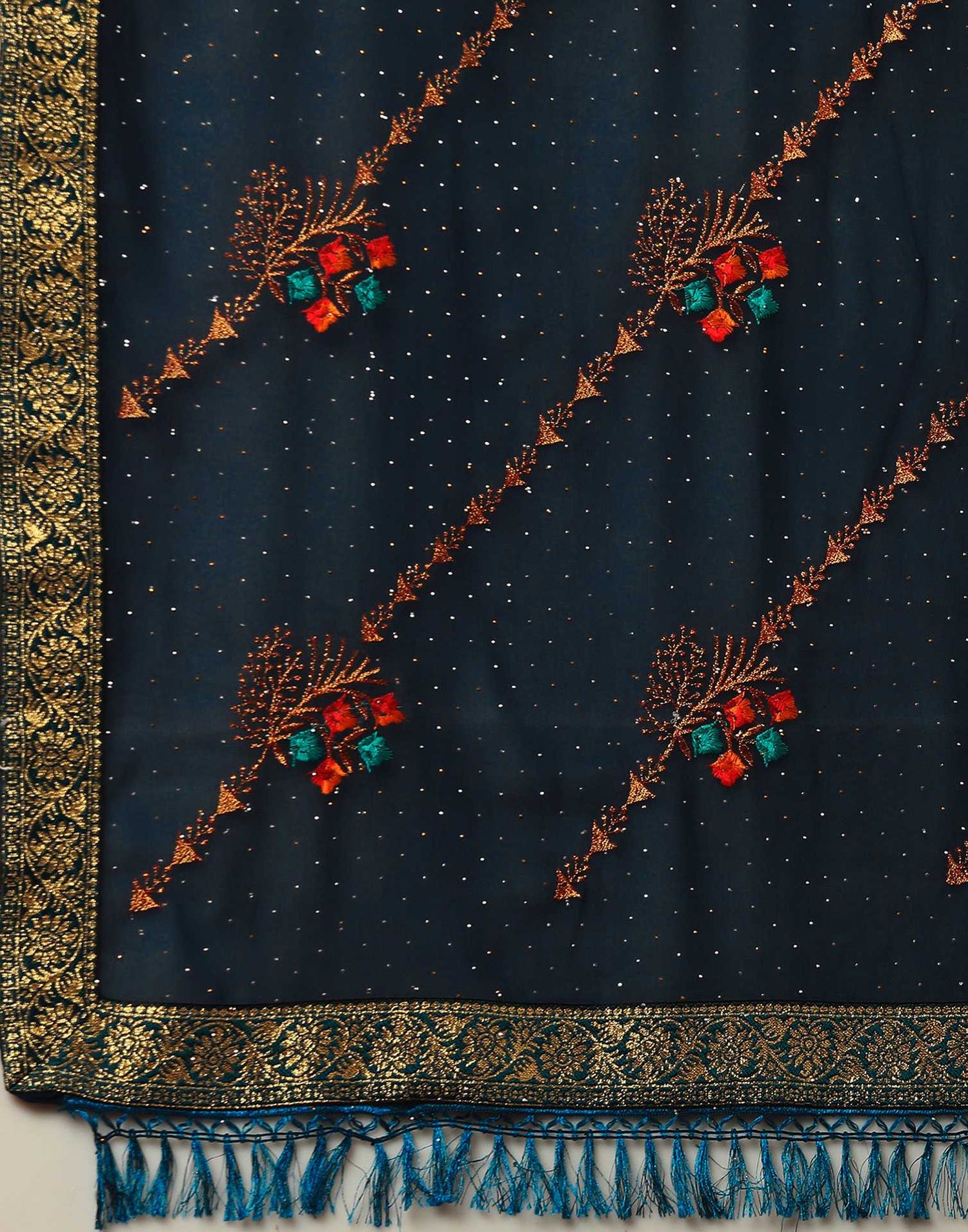 Rama Blue Georgette Stone Work Swarovski Saree