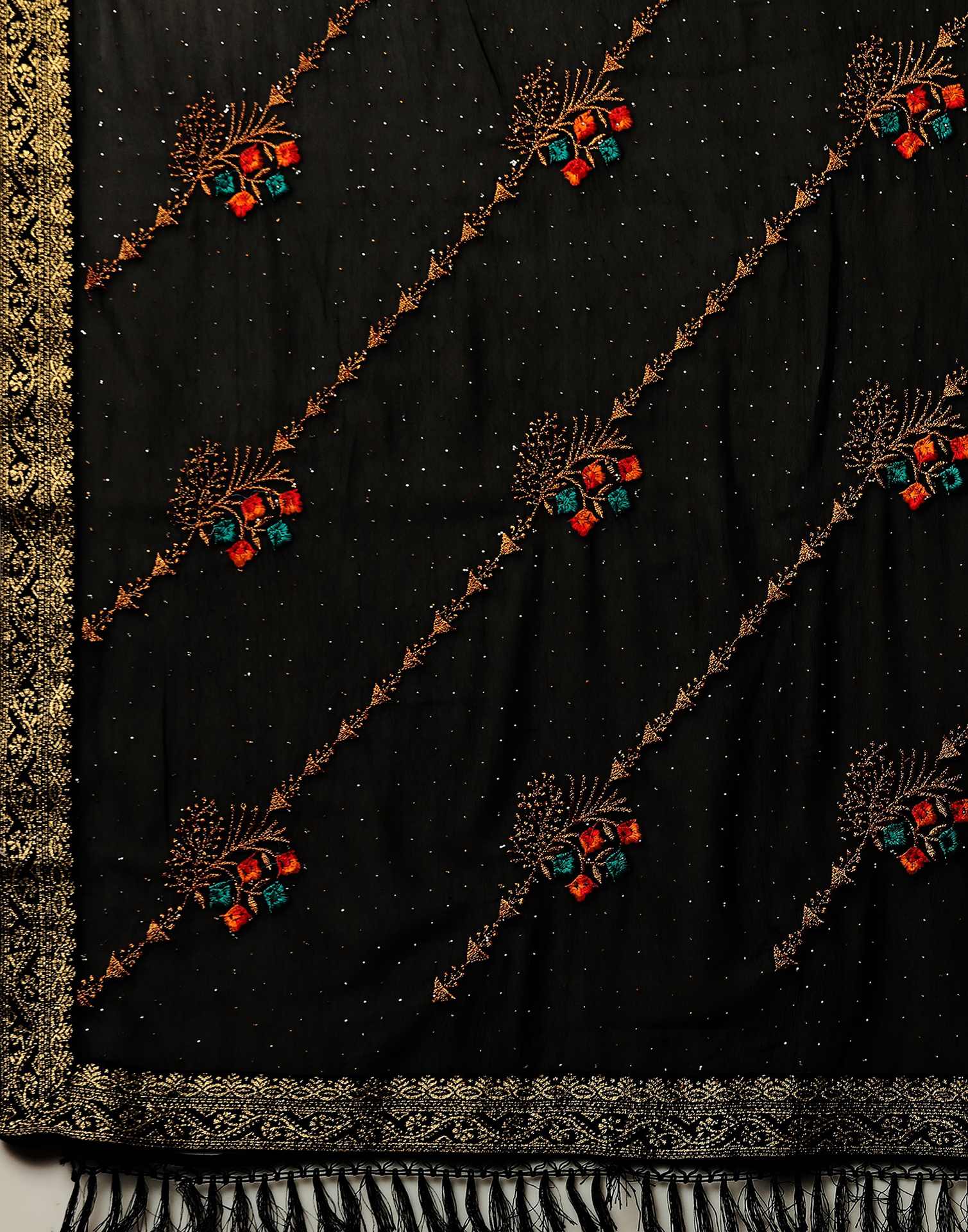 Black Georgette Stone Work Swarovski Saree