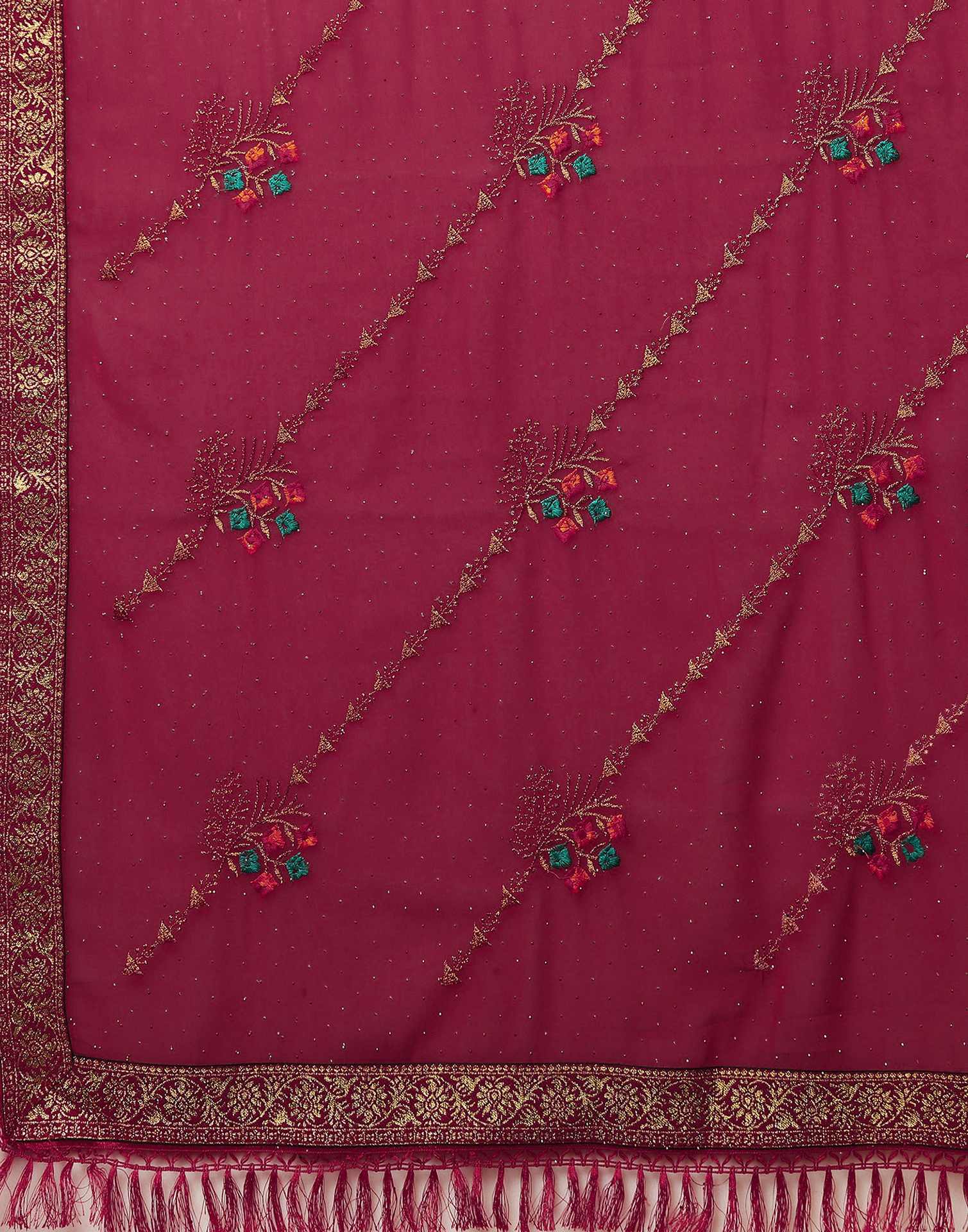 Dark Rani Pink Georgette Stone Work Swarovski Saree