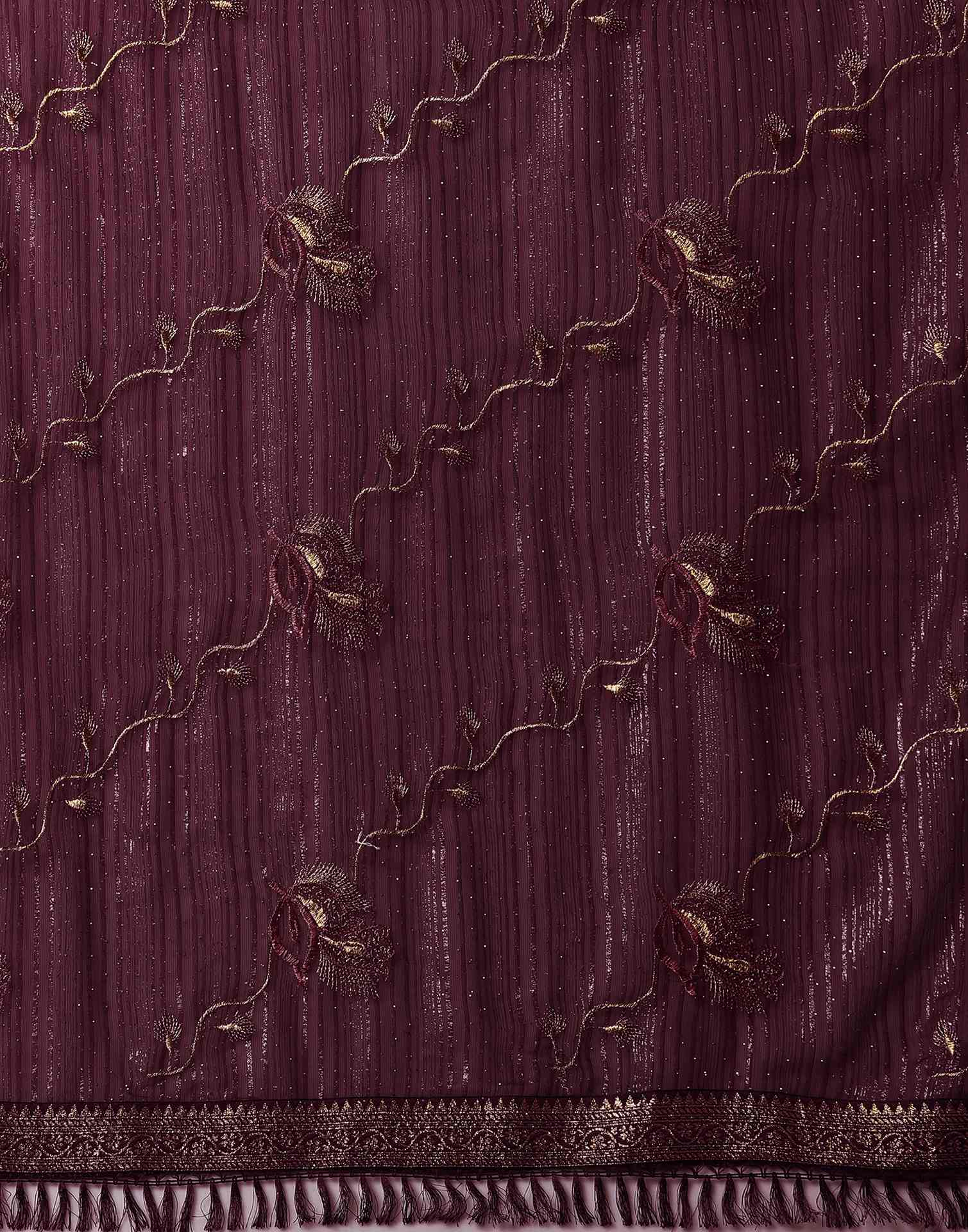 Wine Georgette Stone Work Embellished Saree