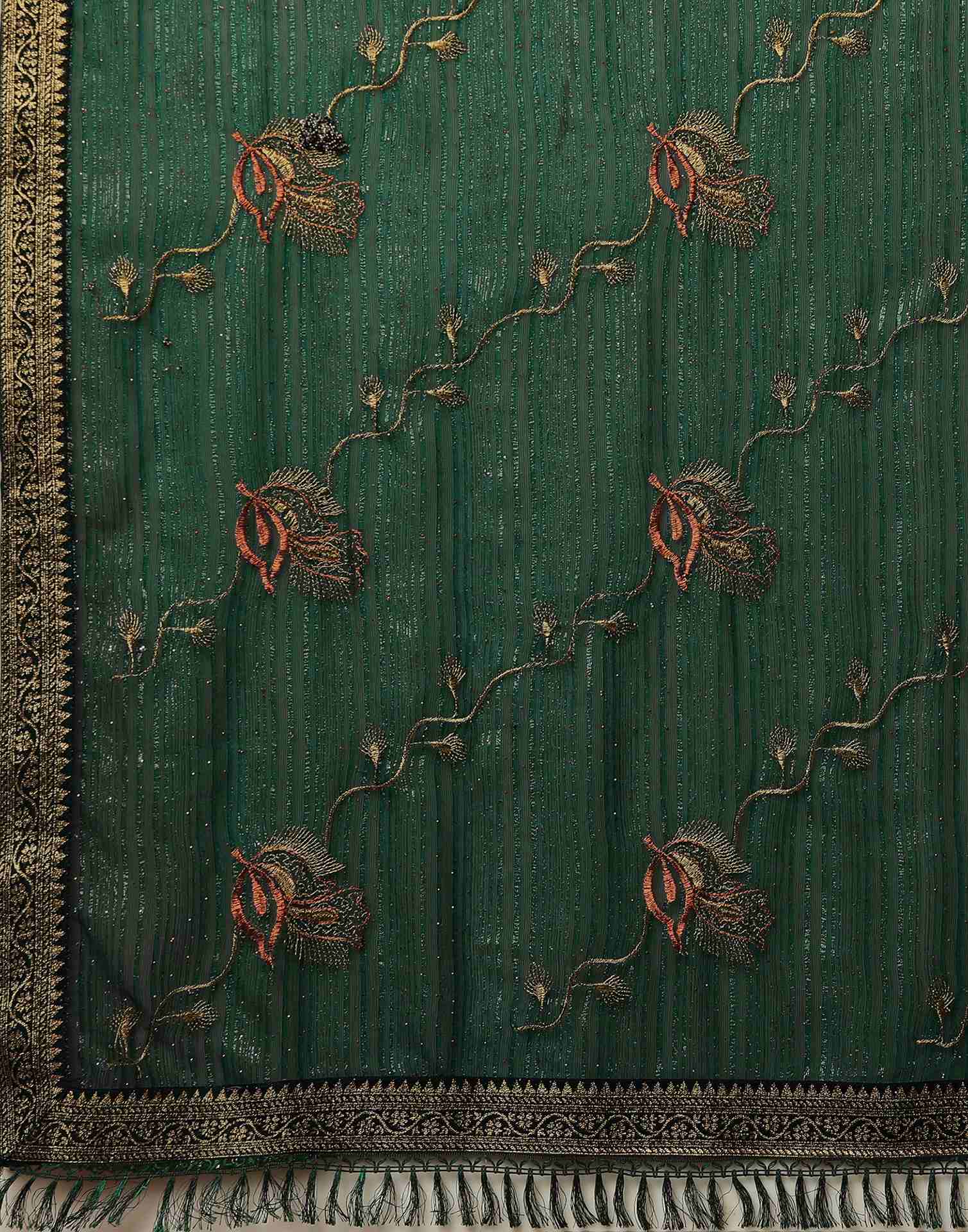 Dark Green Georgette Stone Work Embellished Saree