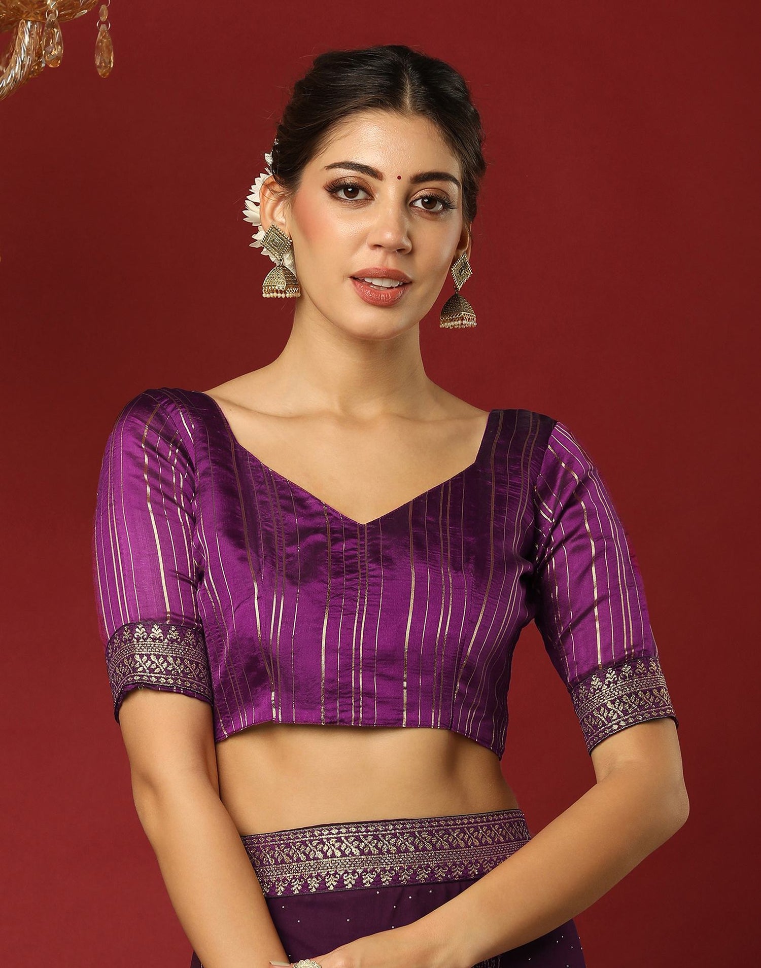 Dark Purple Georgette Stone Work Swarovski Saree