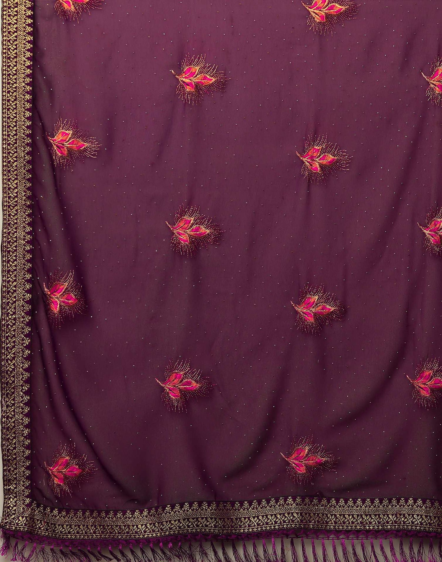 Dark Purple Georgette Stone Work Swarovski Saree