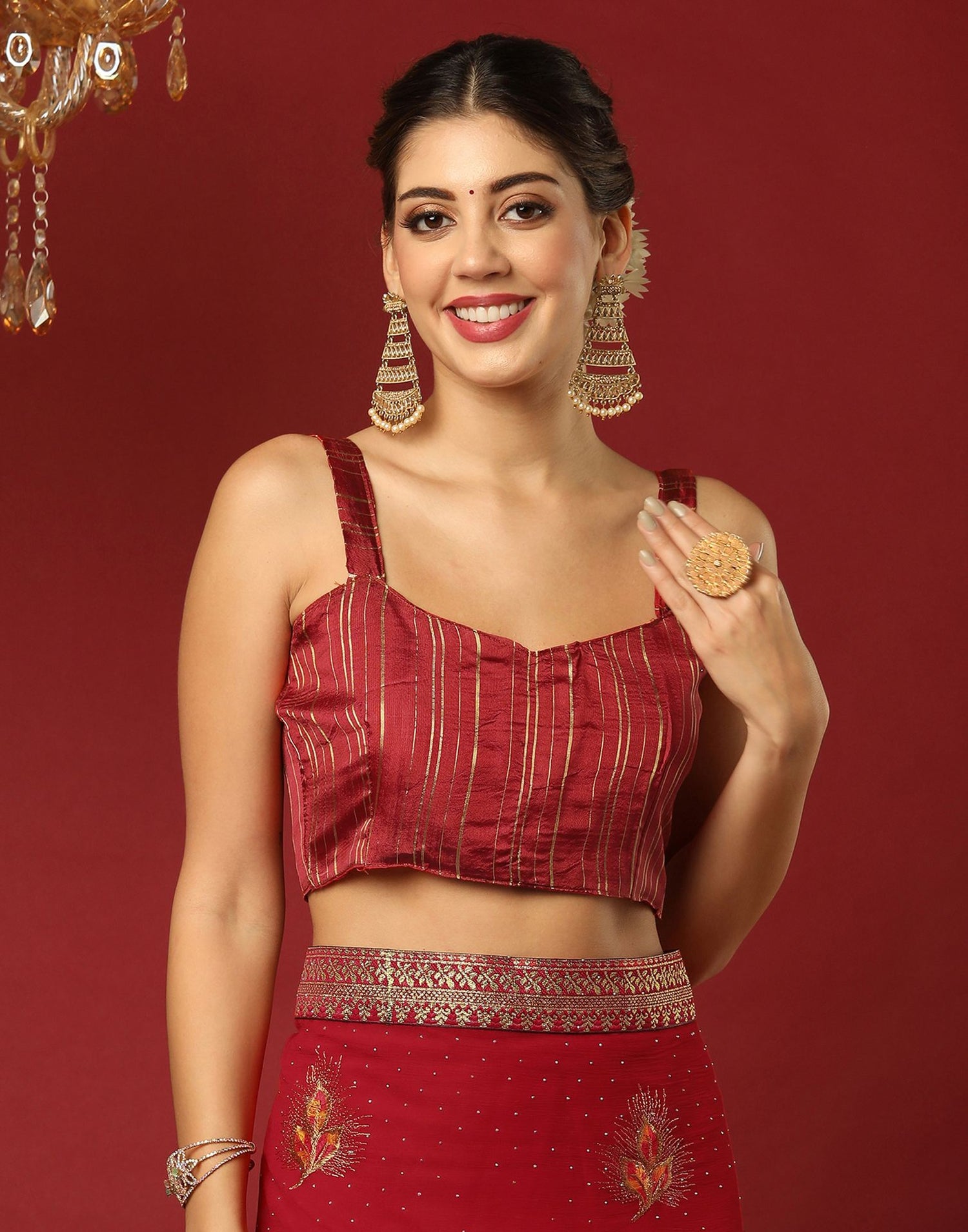 Red Georgette Stone Work Swarovski Saree