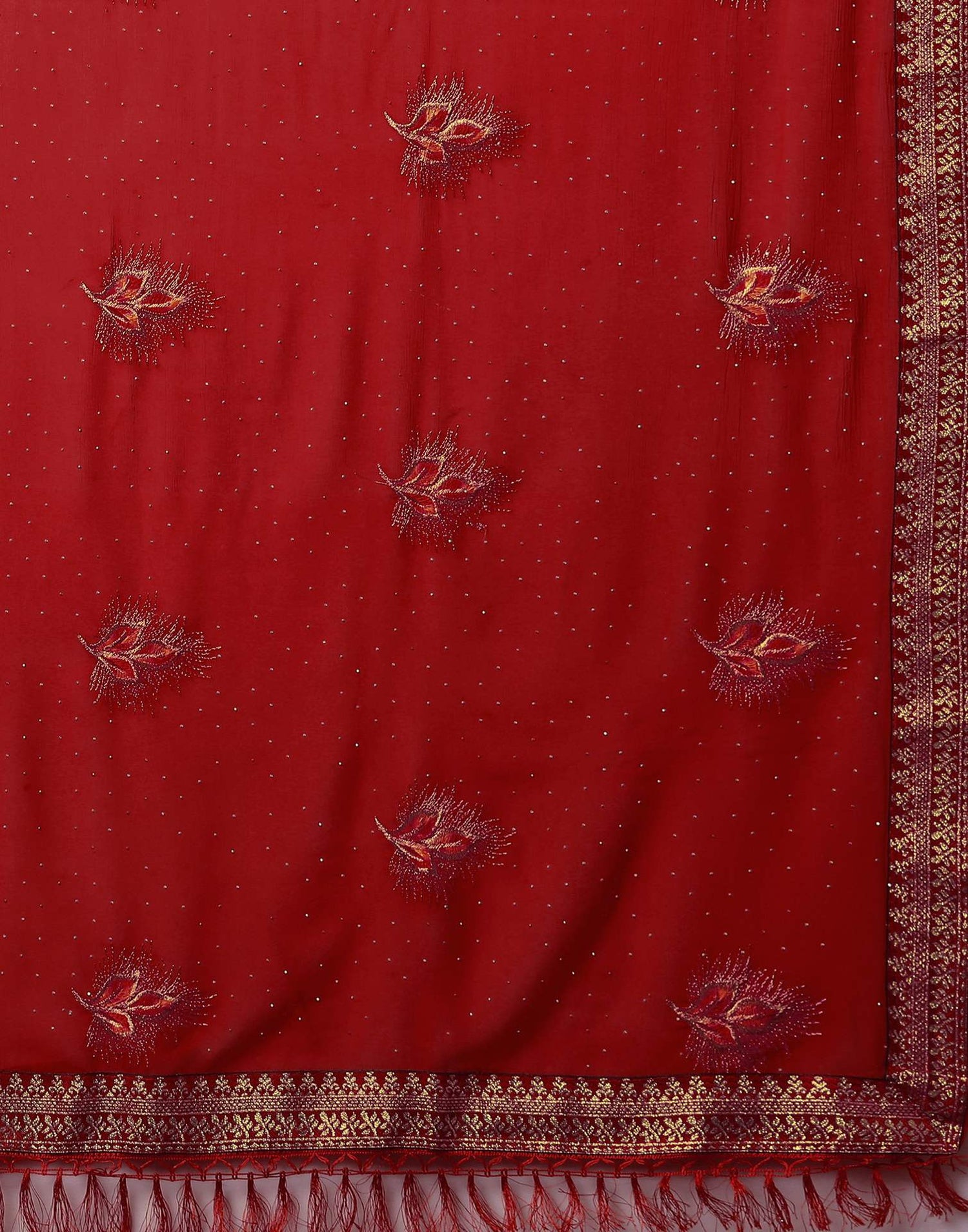 Red Georgette Stone Work Swarovski Saree