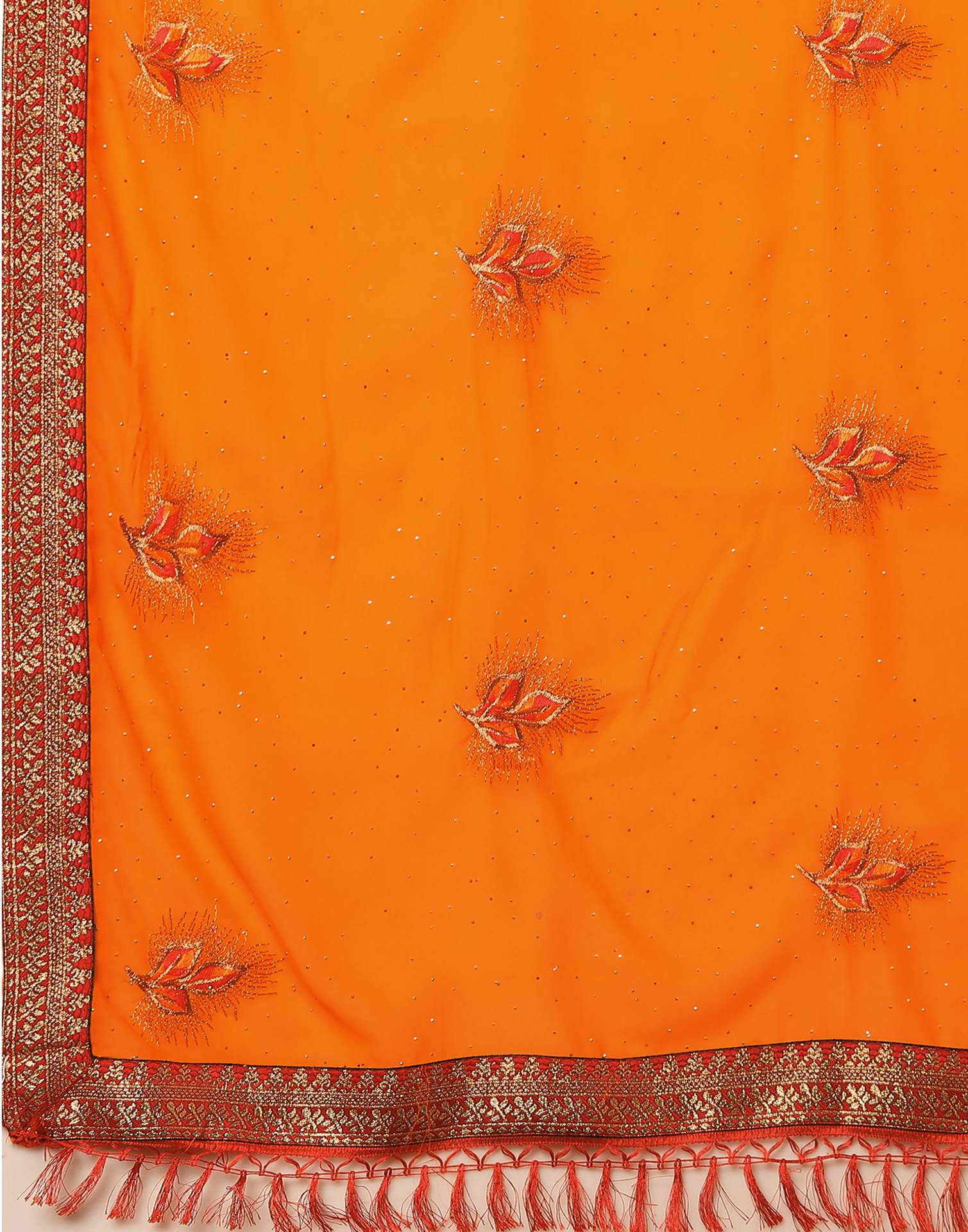Orange Georgette Stone Work Swarovski Saree