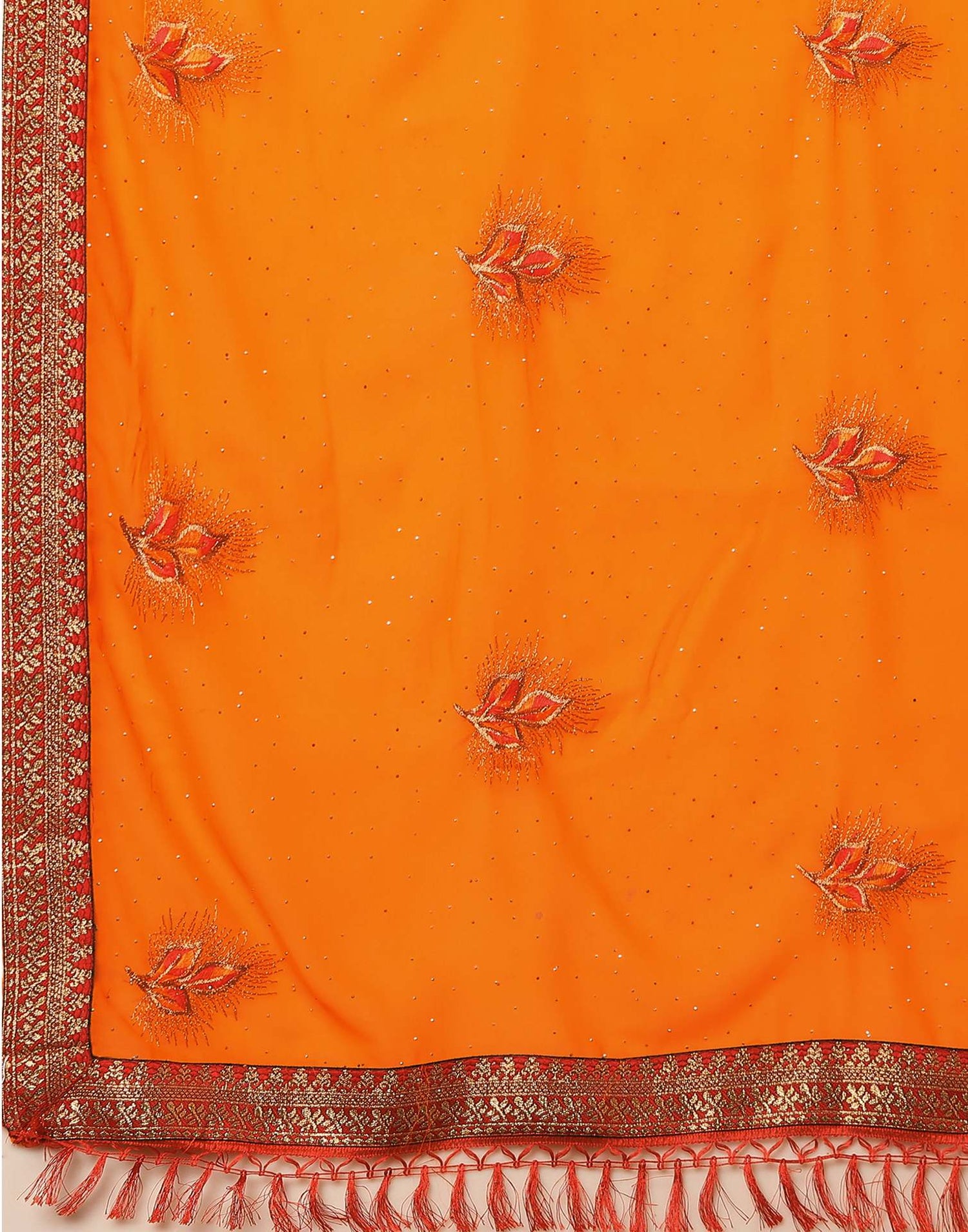 Orange Georgette Stone Work Swarovski Saree