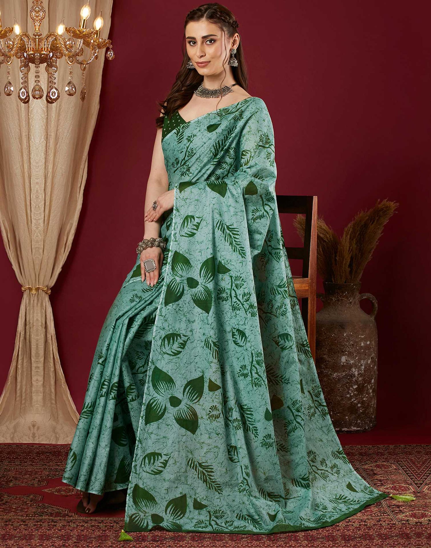 Light Green Pure Cotton Printed Saree