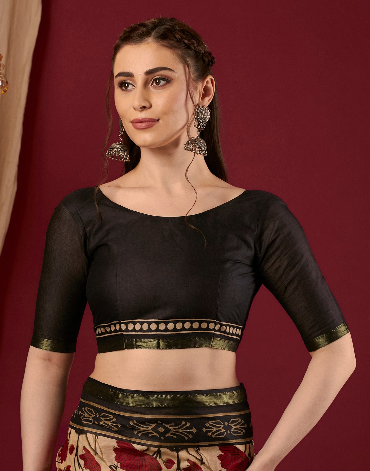 Black Pure Cotton Floral Printed Saree