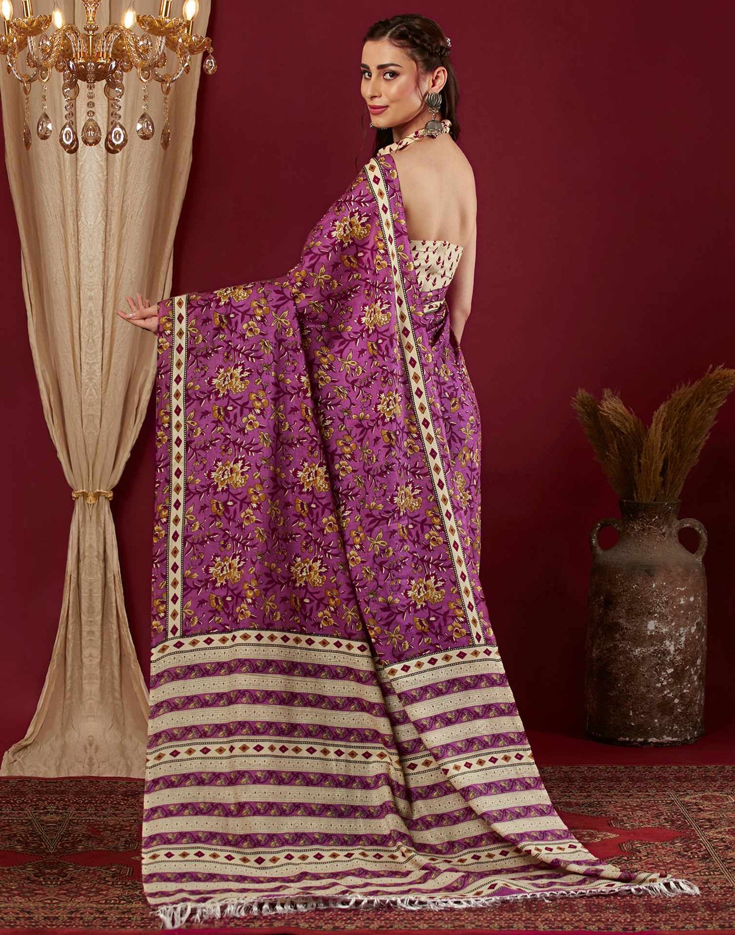 Pink Pure Cotton Floral Printed Saree