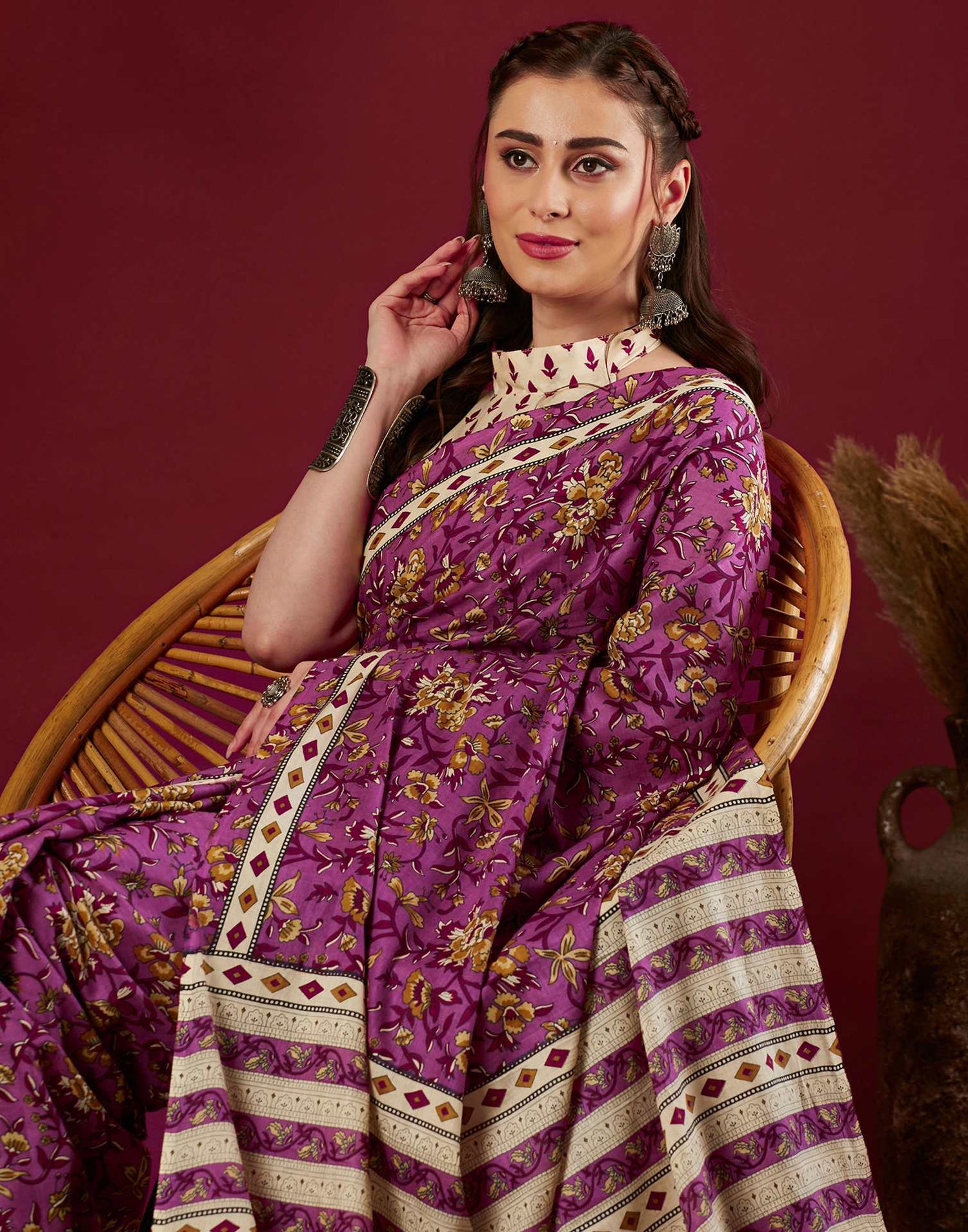 Pink Pure Cotton Floral Printed Saree