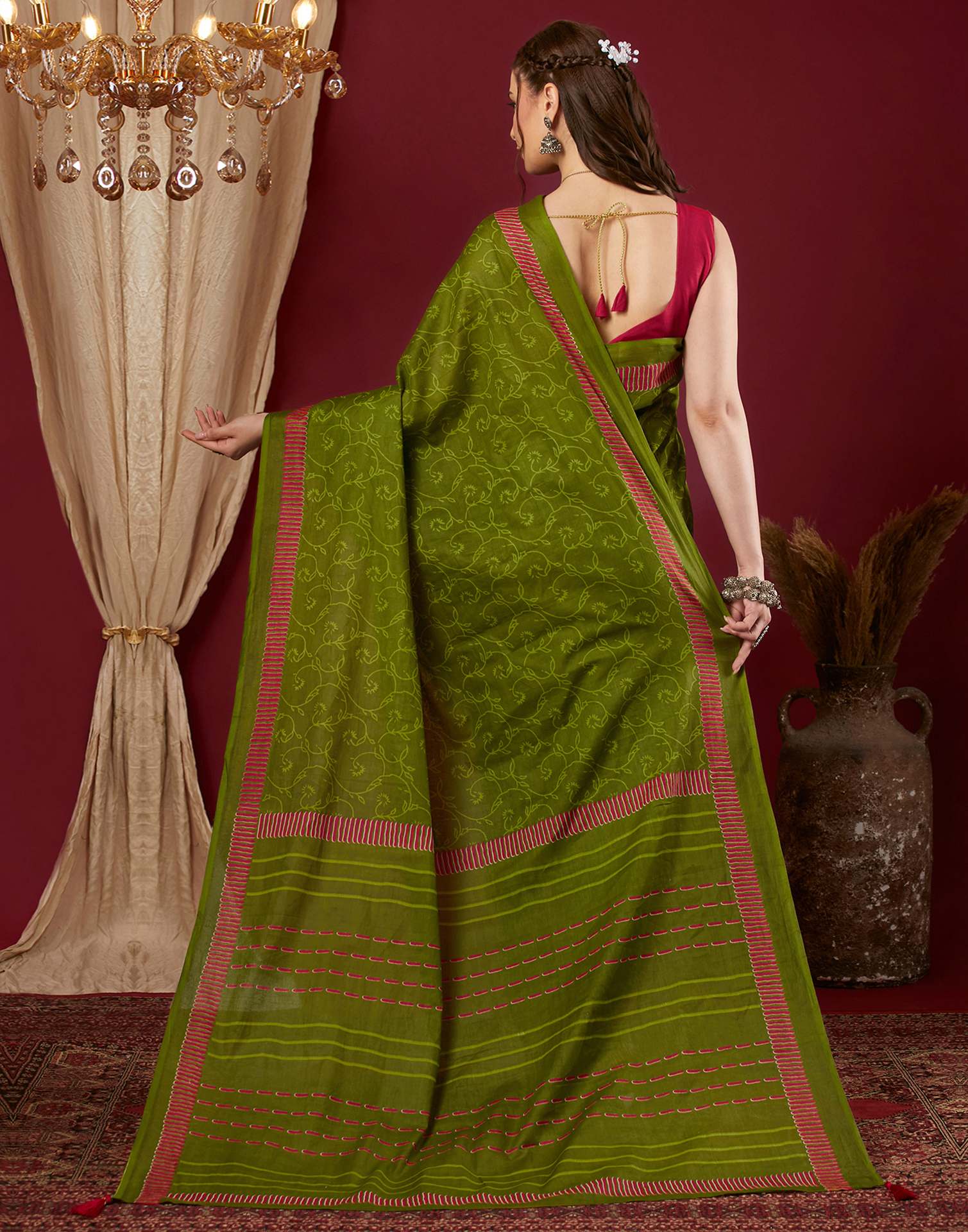 Green Pure Cotton Printed Saree