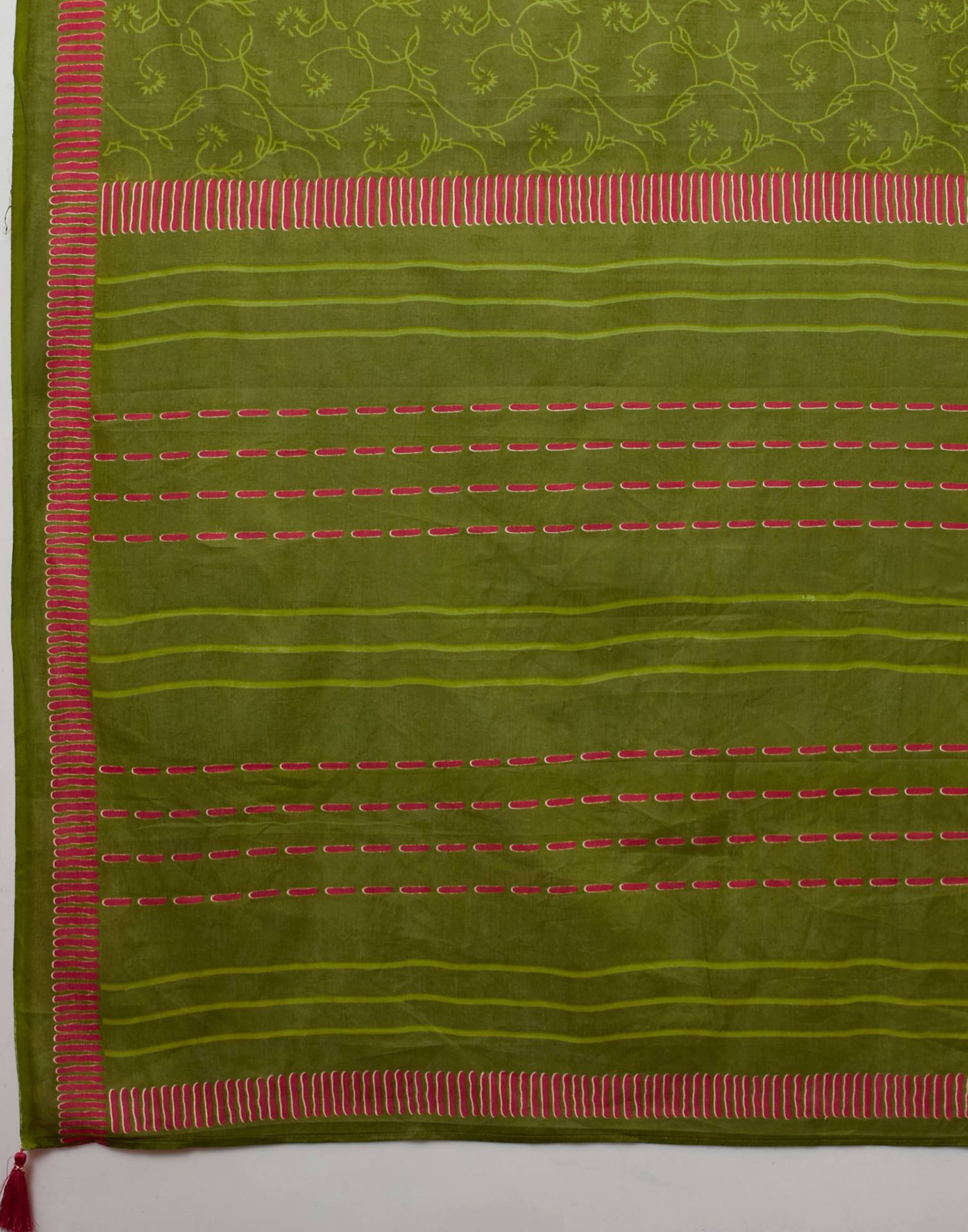 Green Pure Cotton Printed Saree