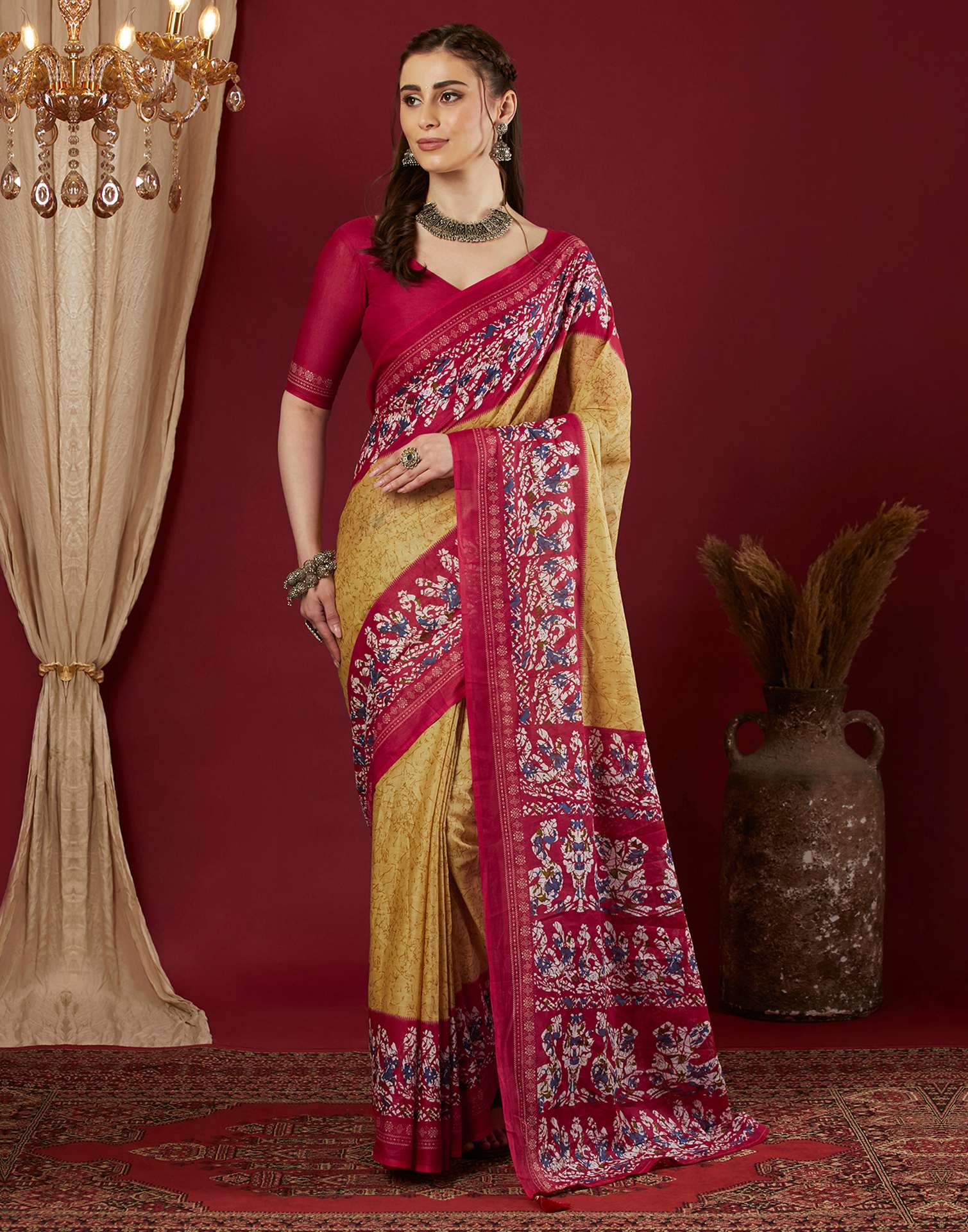 Light Yellow Pure Cotton Printed Saree