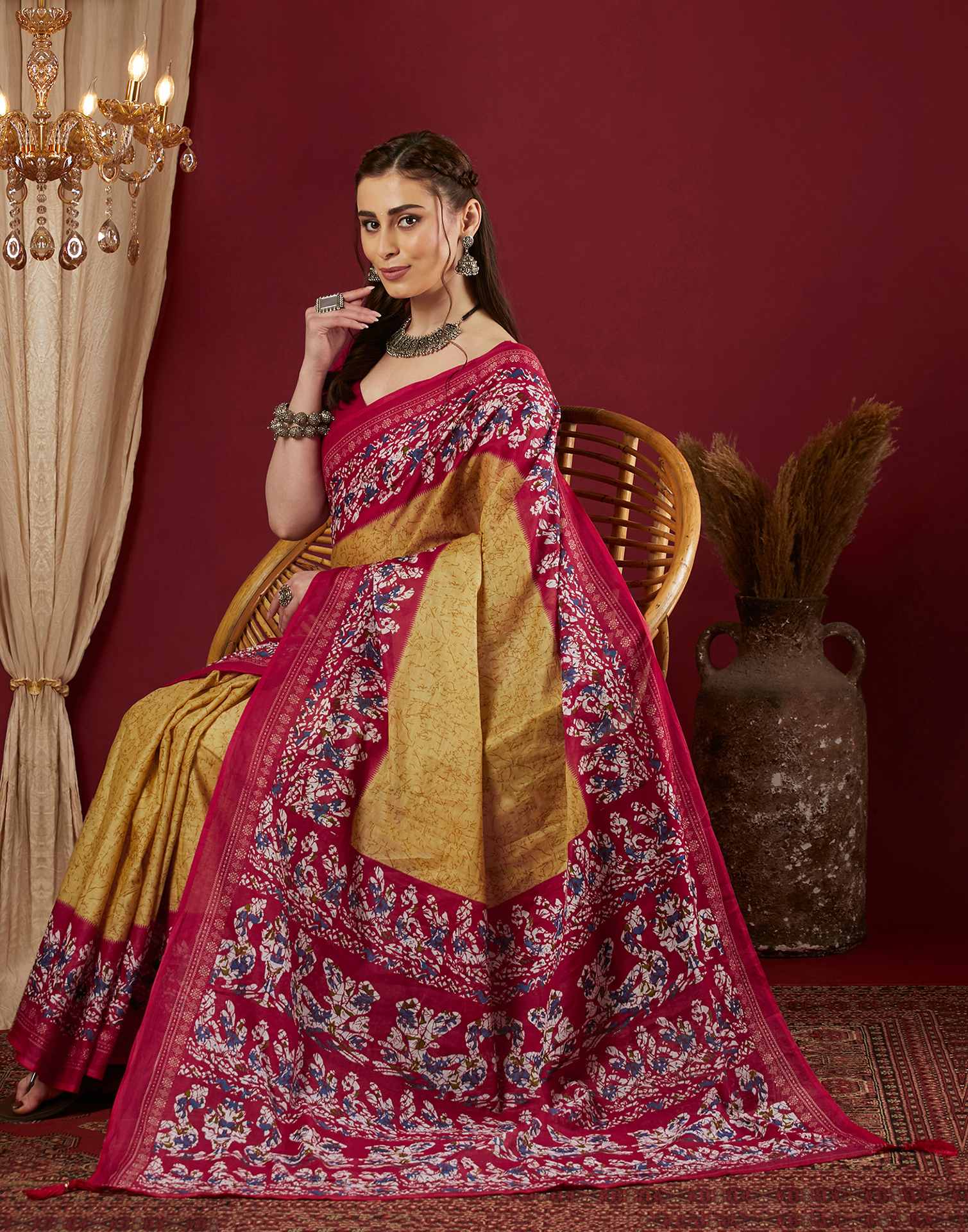 Light Yellow Pure Cotton Printed Saree