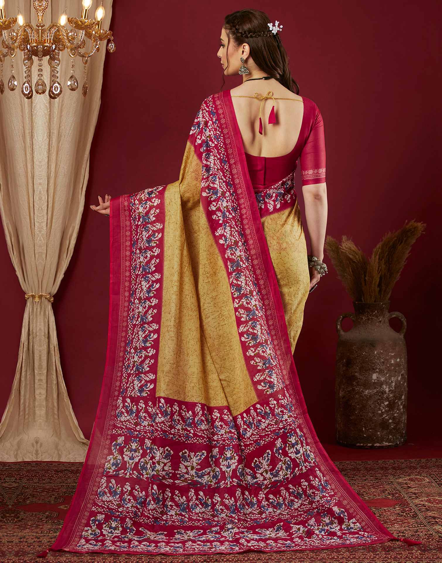 Light Yellow Pure Cotton Printed Saree
