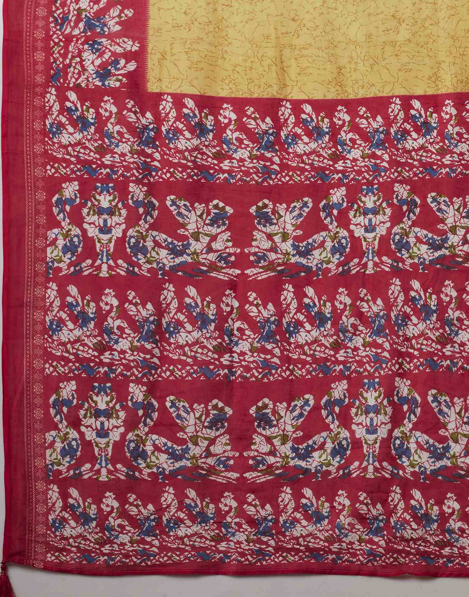 Light Yellow Pure Cotton Printed Saree
