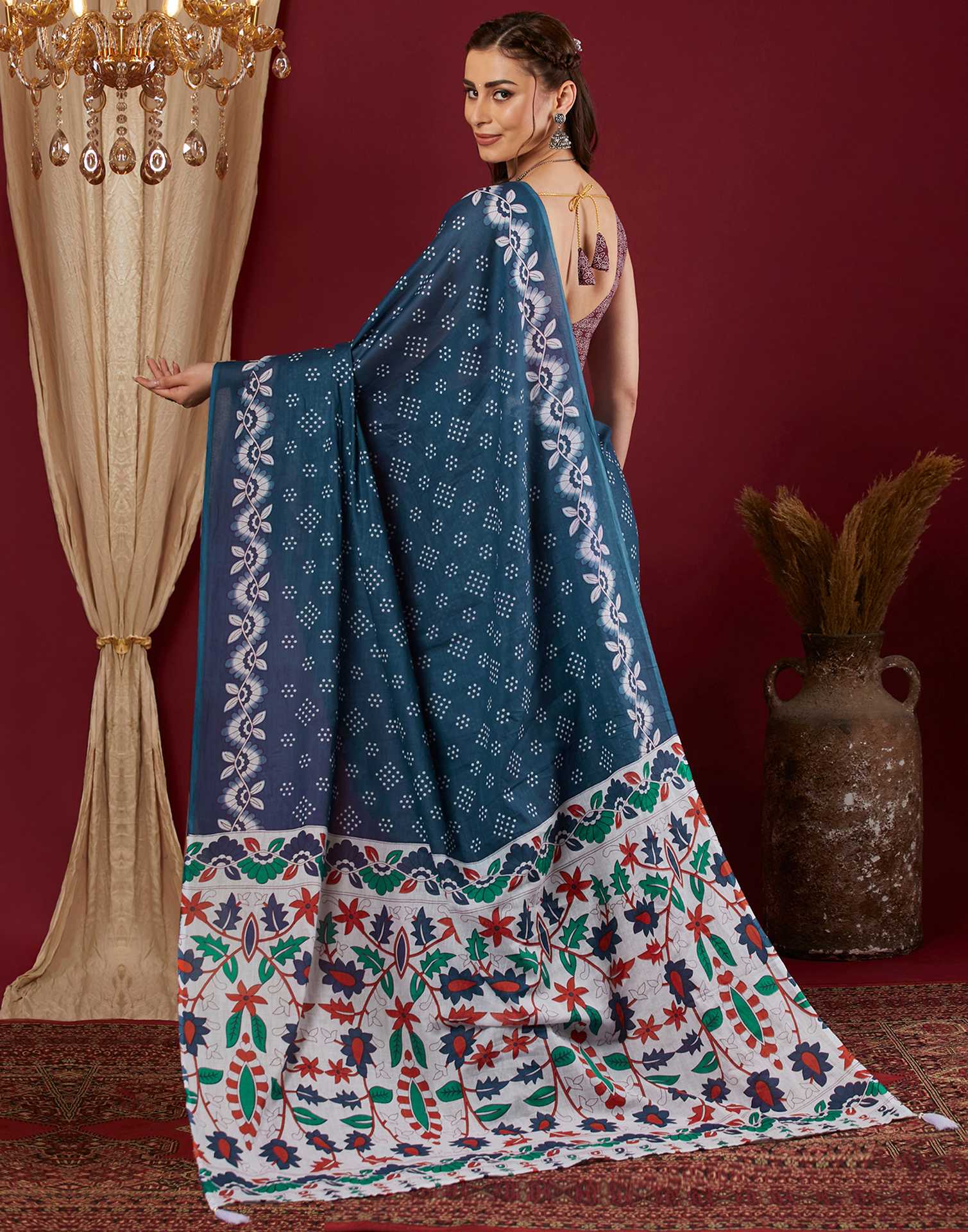 White Pure Cotton Printed Saree