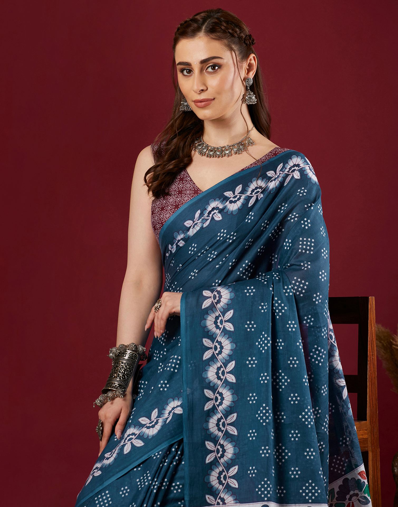 White Pure Cotton Printed Saree
