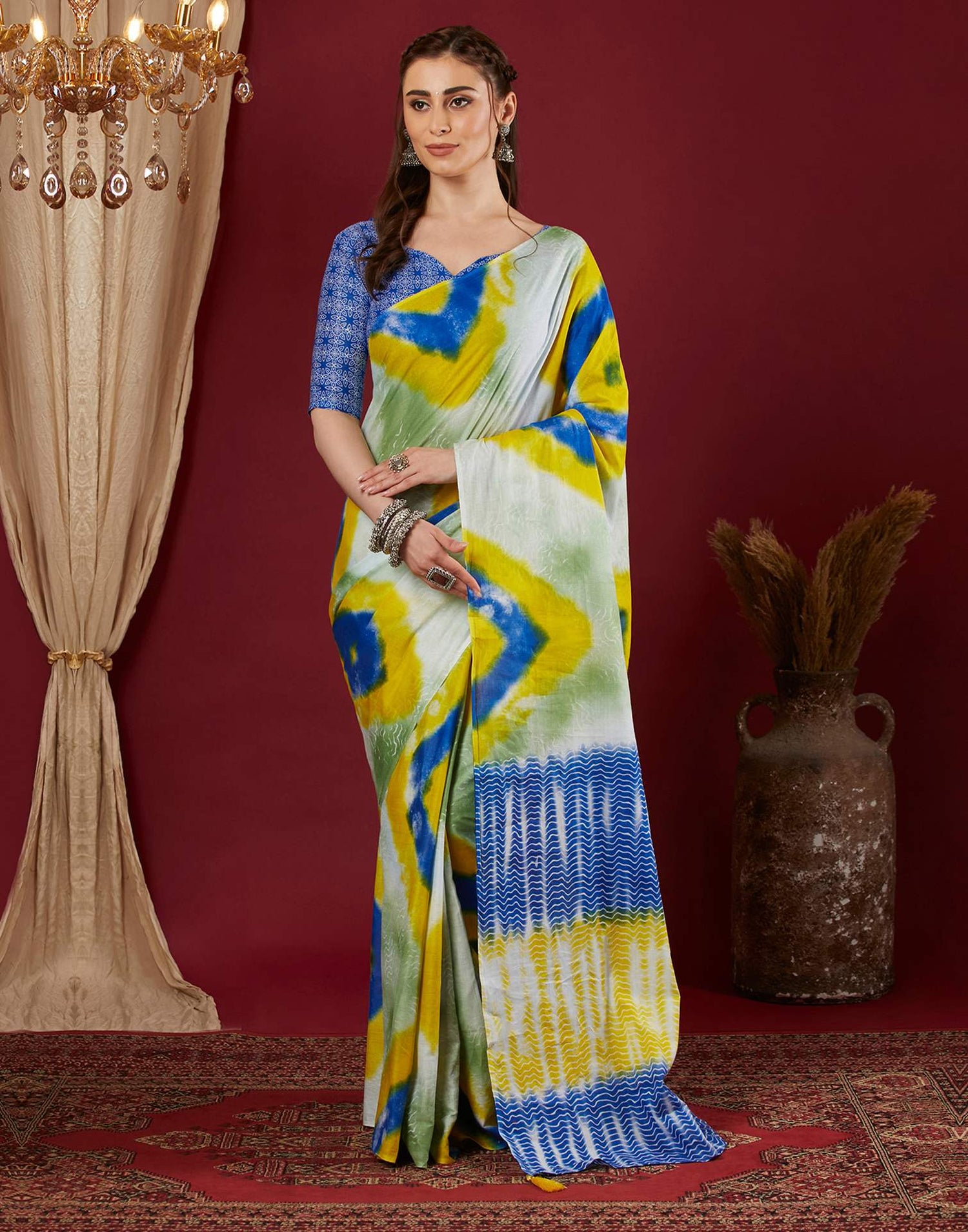 Blue Pure Cotton Printed Saree