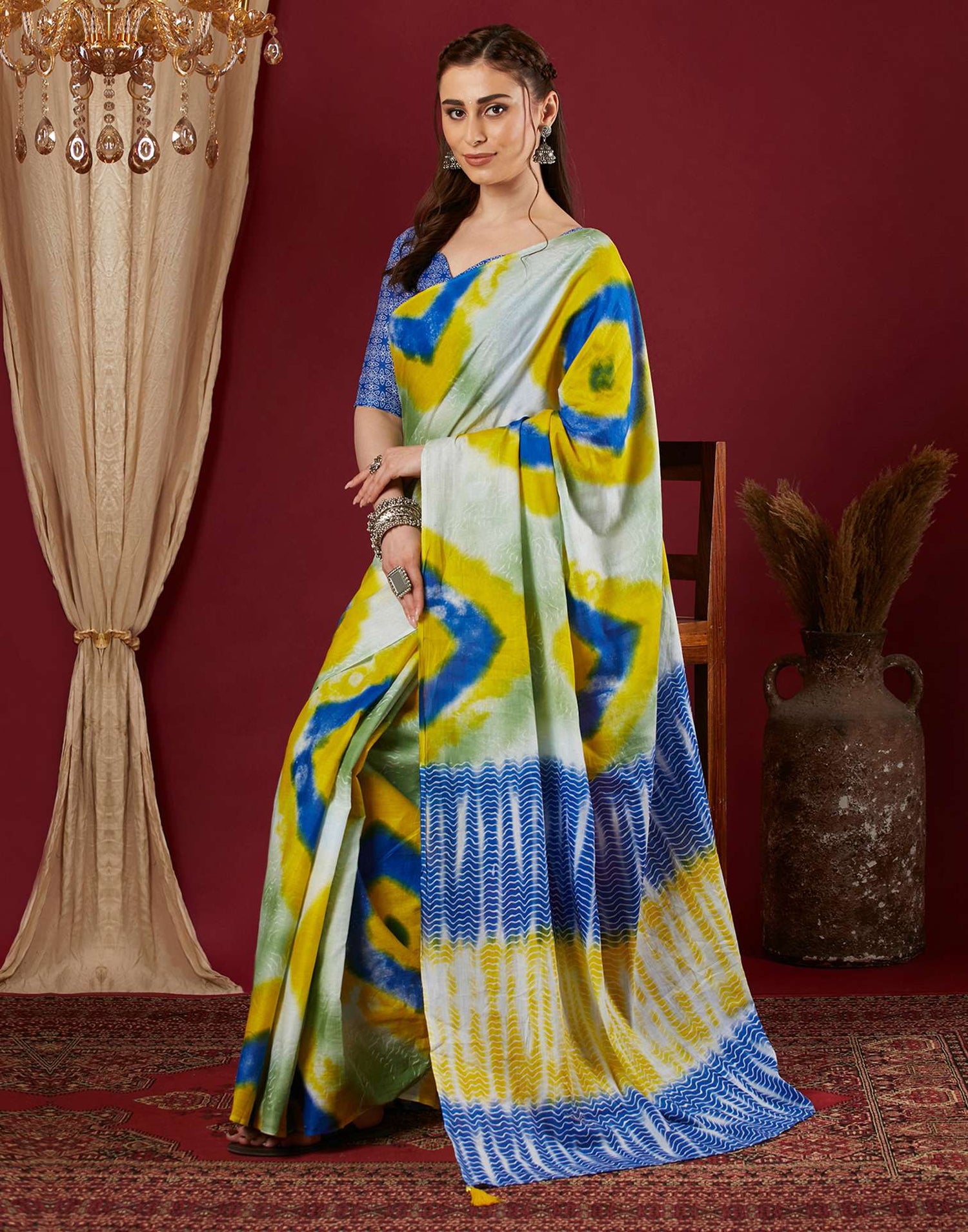 Blue Pure Cotton Printed Saree