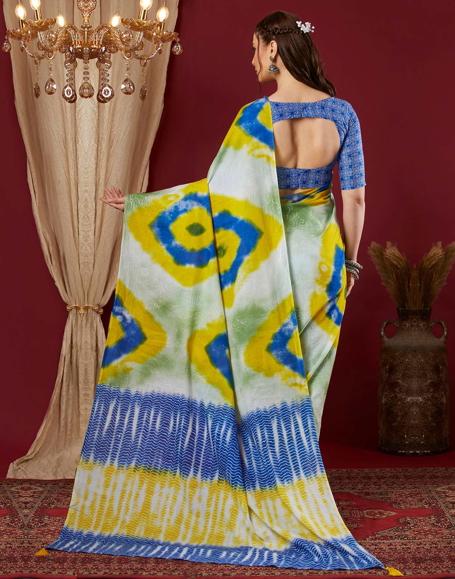 Blue Pure Cotton Printed Saree
