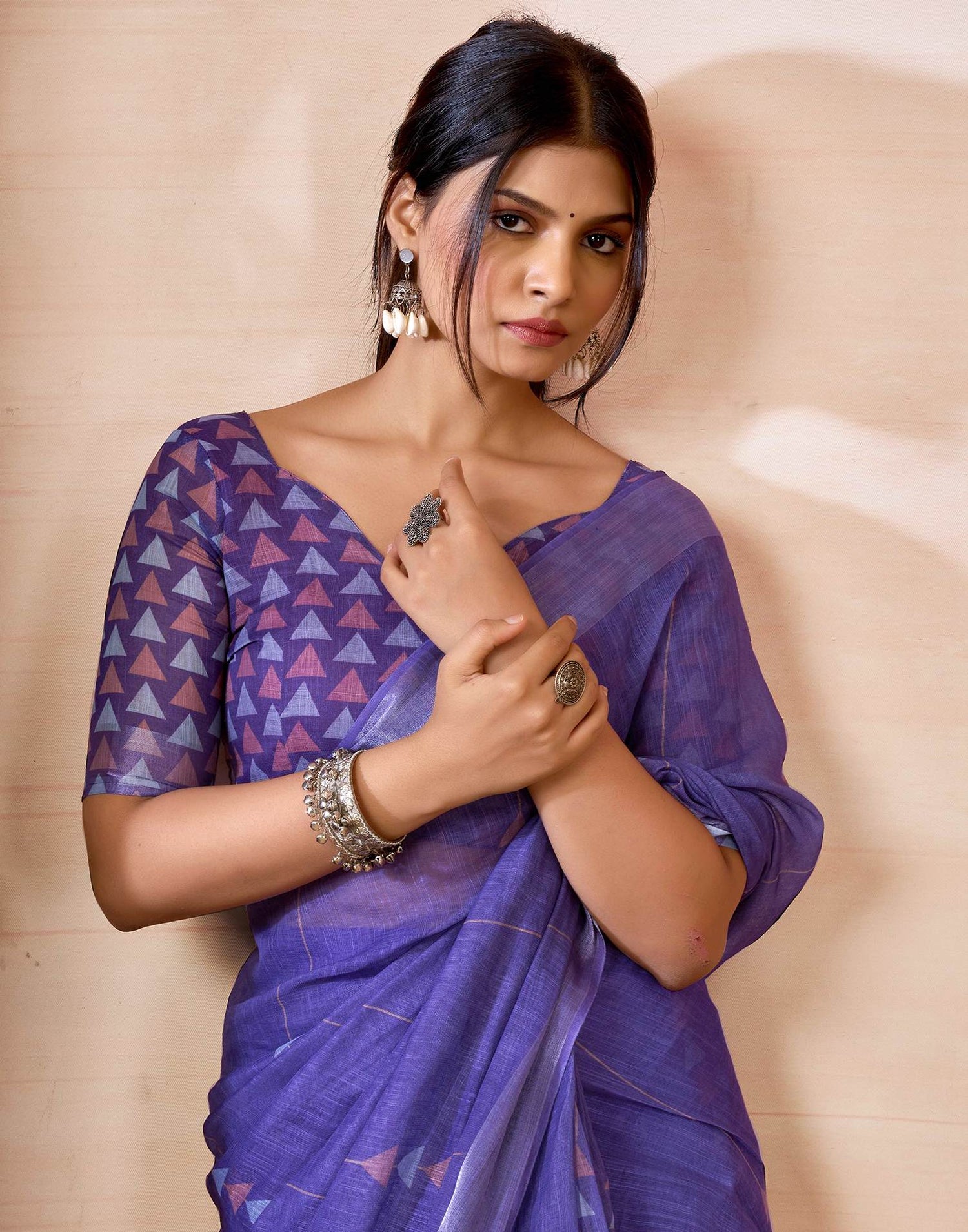 Ready to Wear Purple Linen Printed Saree