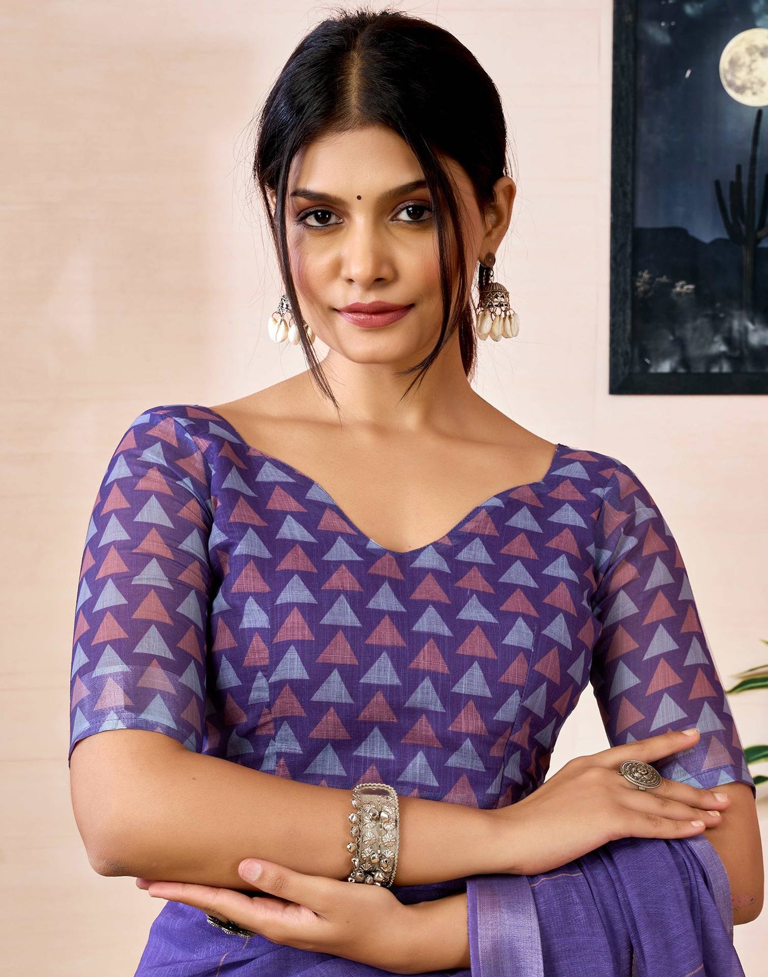 Ready to Wear Purple Linen Printed Saree