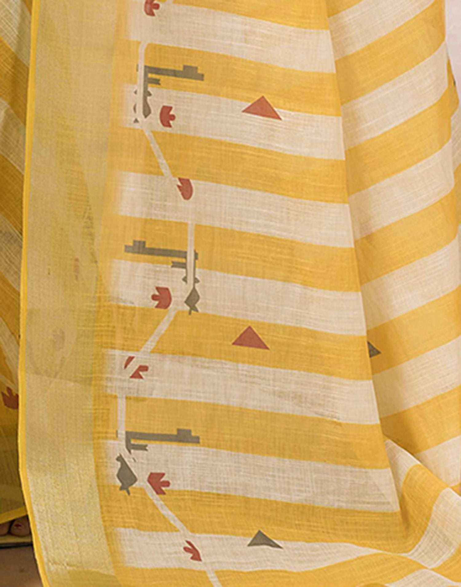 Ready to Wear Yellow Linen Printed Saree