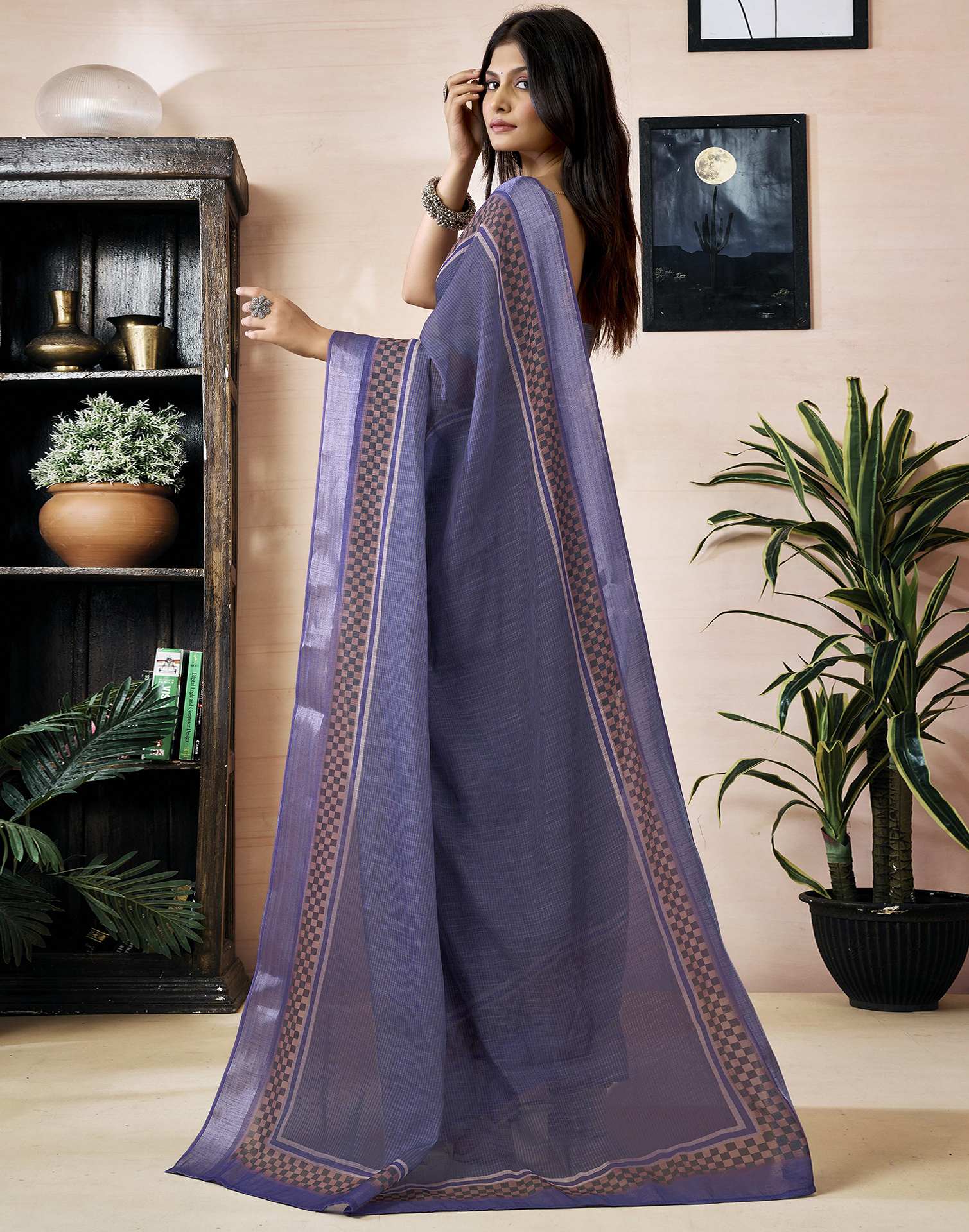 Ready to Wear Dusty Purple Linen Printed Saree