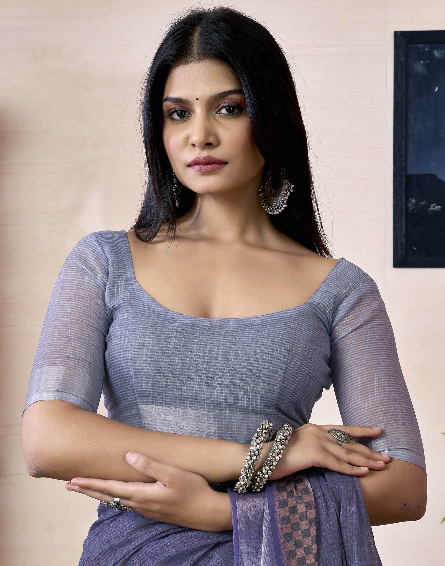 Ready to Wear Dusty Purple Linen Printed Saree