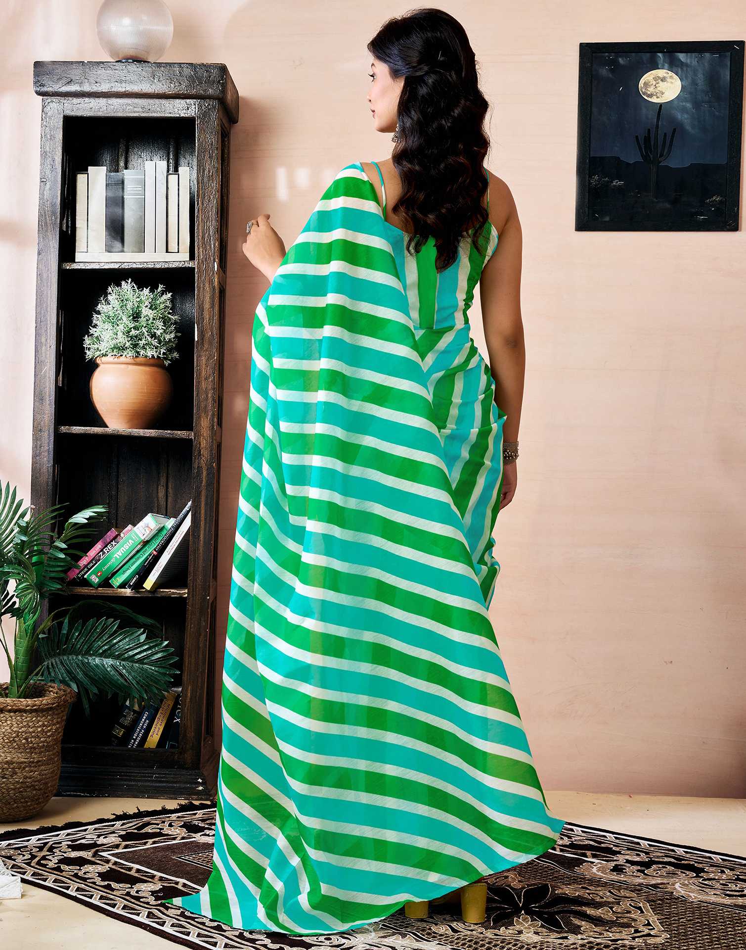 Ready to Wear Green Chanderi Printed Saree