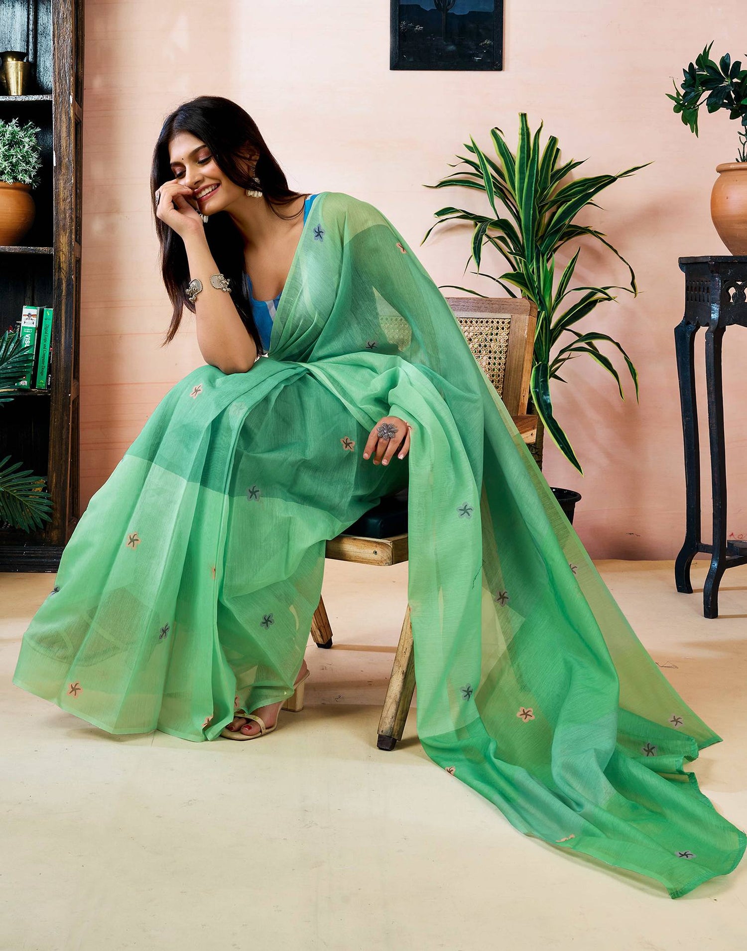 Ready to Wear Light Green Chanderi Printed Saree