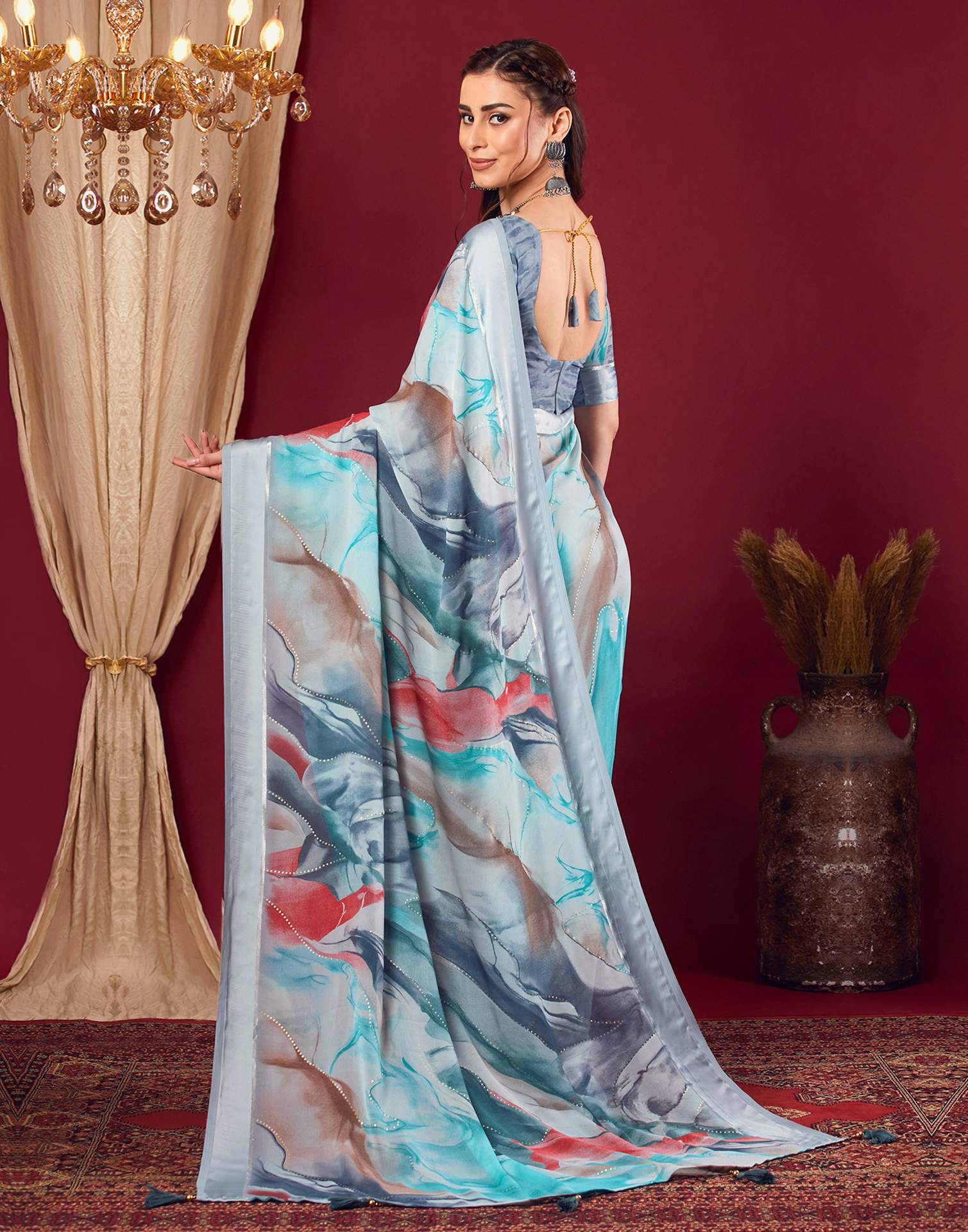 Grey Georgette Printed Saree