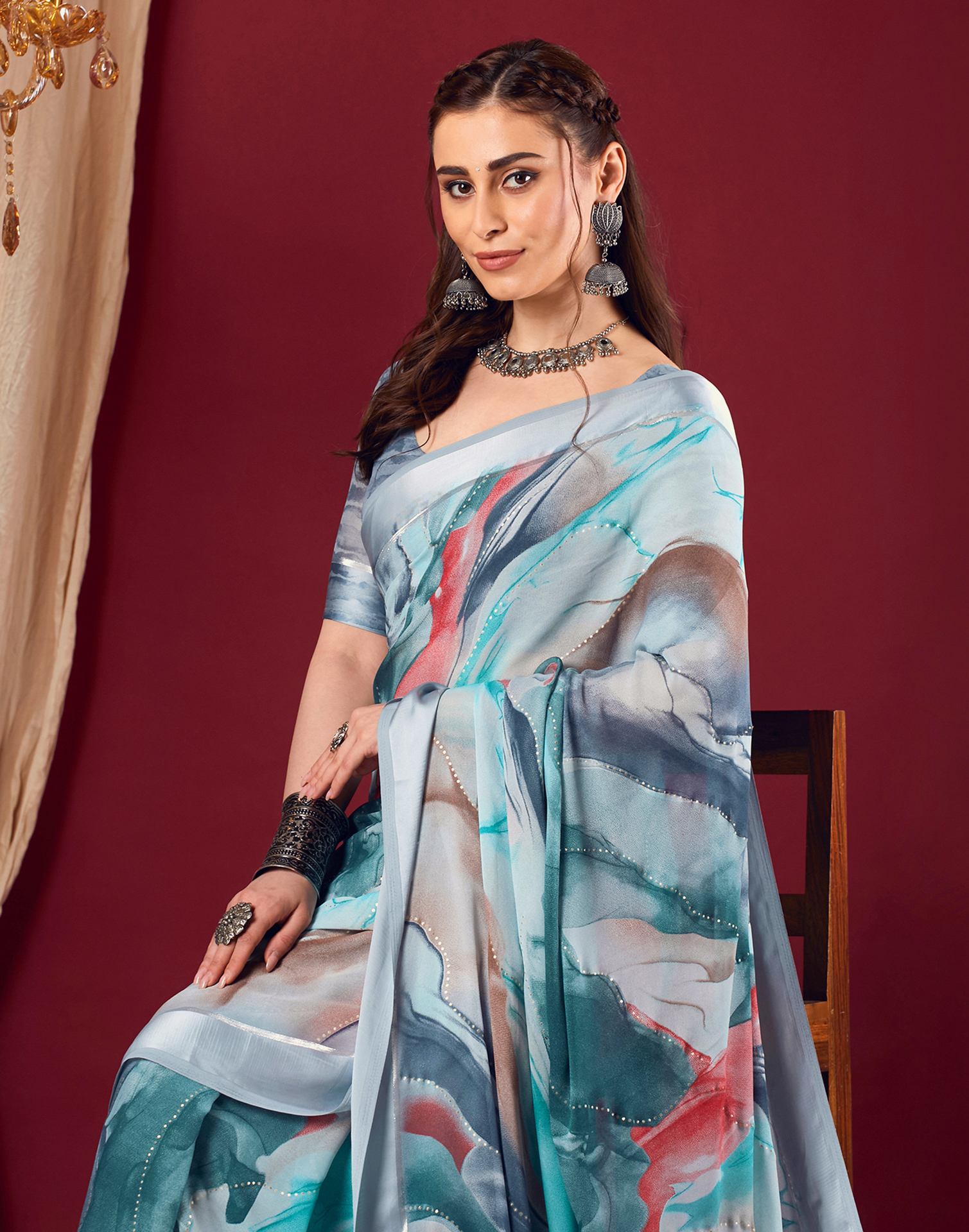 Grey Georgette Printed Saree