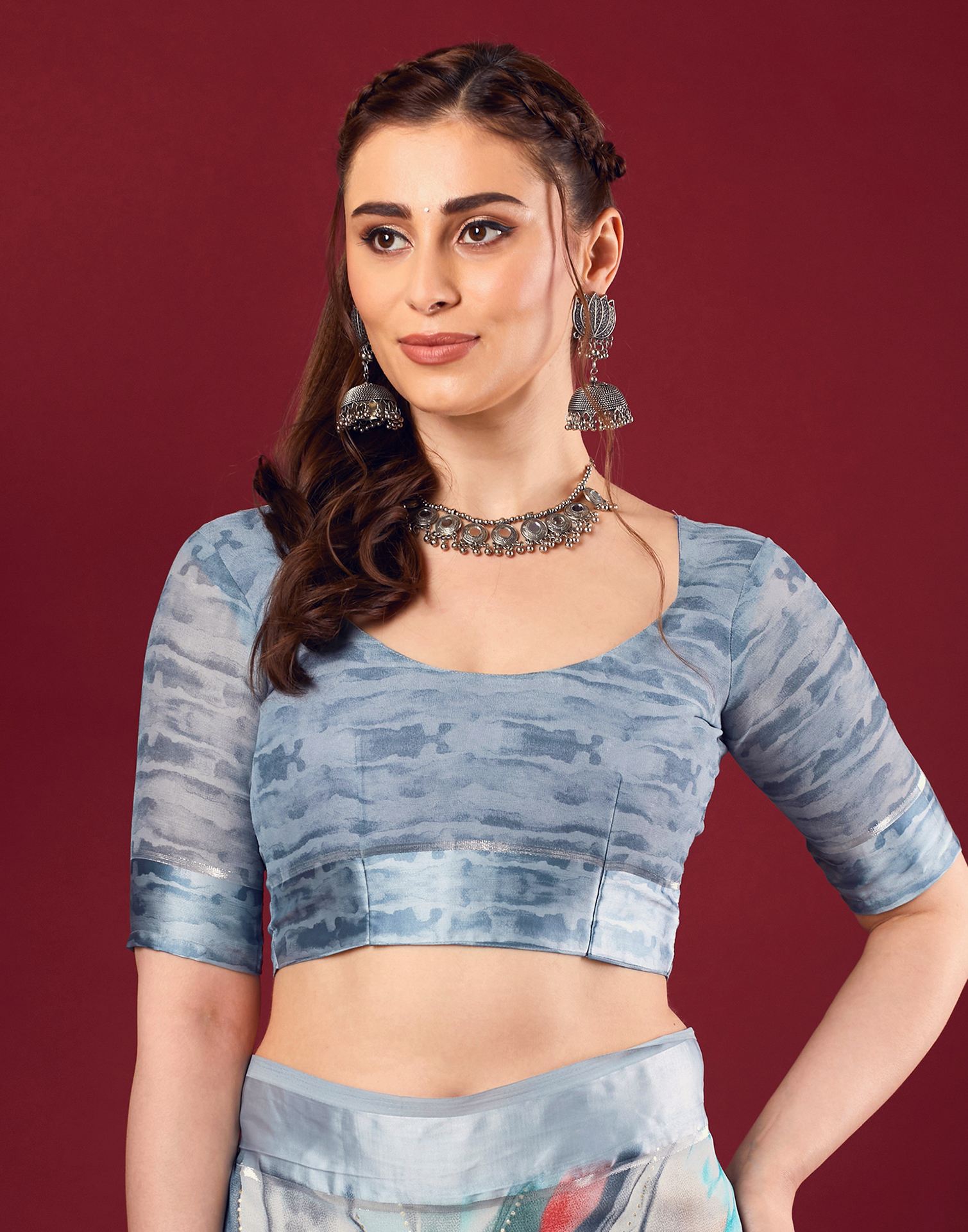 Grey Georgette Printed Saree