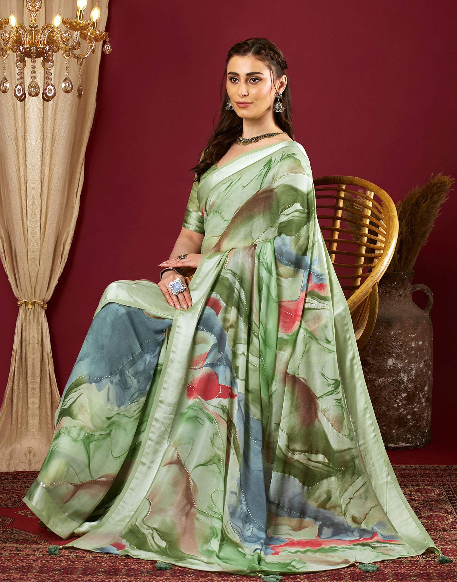 Light Pista Green Georgette Printed Saree