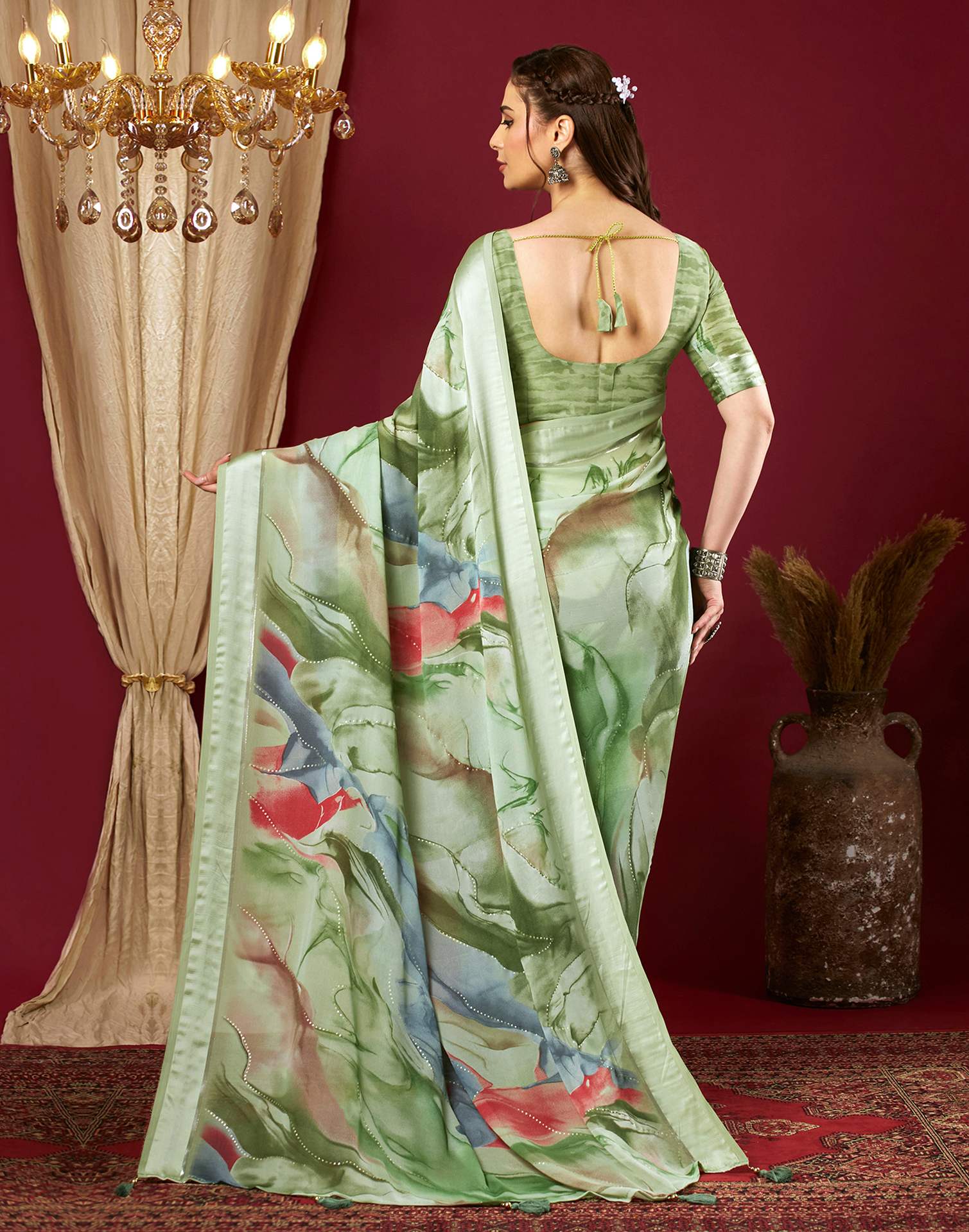 Light Pista Green Georgette Printed Saree