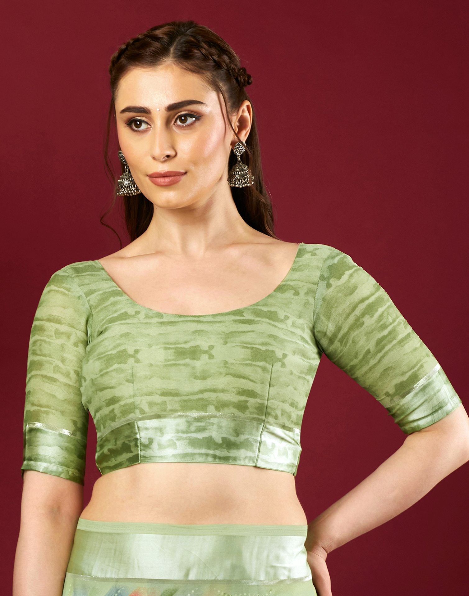 Light Pista Green Georgette Printed Saree