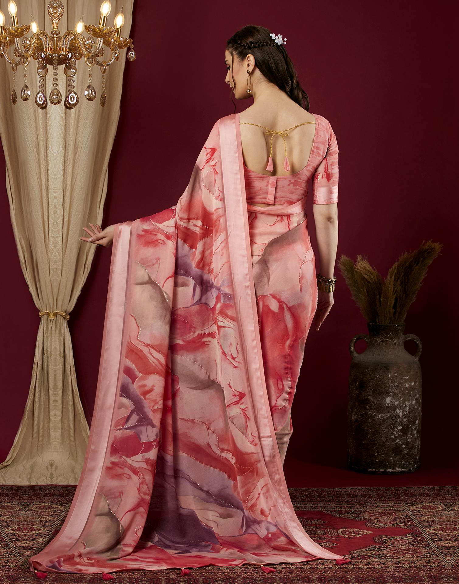 Light Rose Pink Georgette Printed Saree